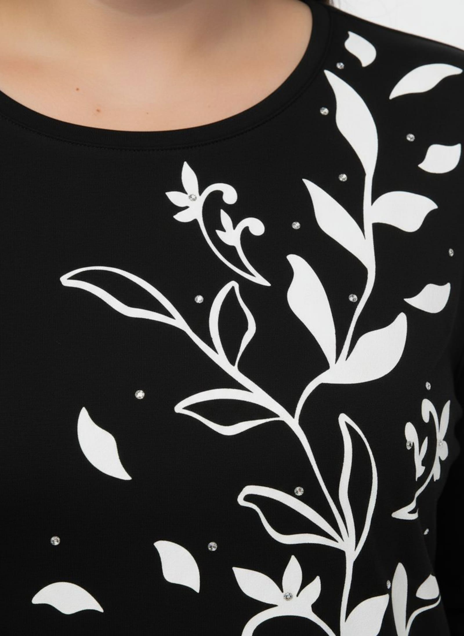 3/4-Arm-Shirt mit platziertem Druck - schwarz-ecru-bedruckt