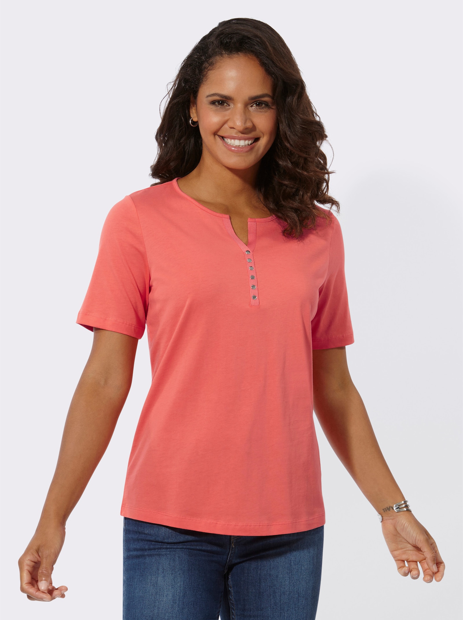 Kurzarmshirt aus reiner Baumwolle - koralle