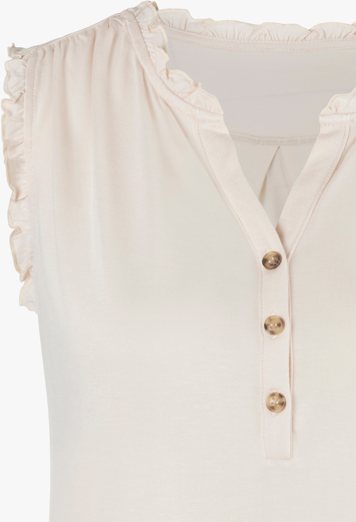 LASCANA Top met ruches - roze bedrukt, beige effen