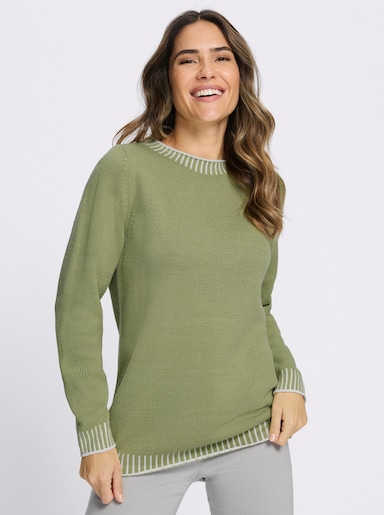 Rundhalspullover mit Kontrast-Akzenten - schilf