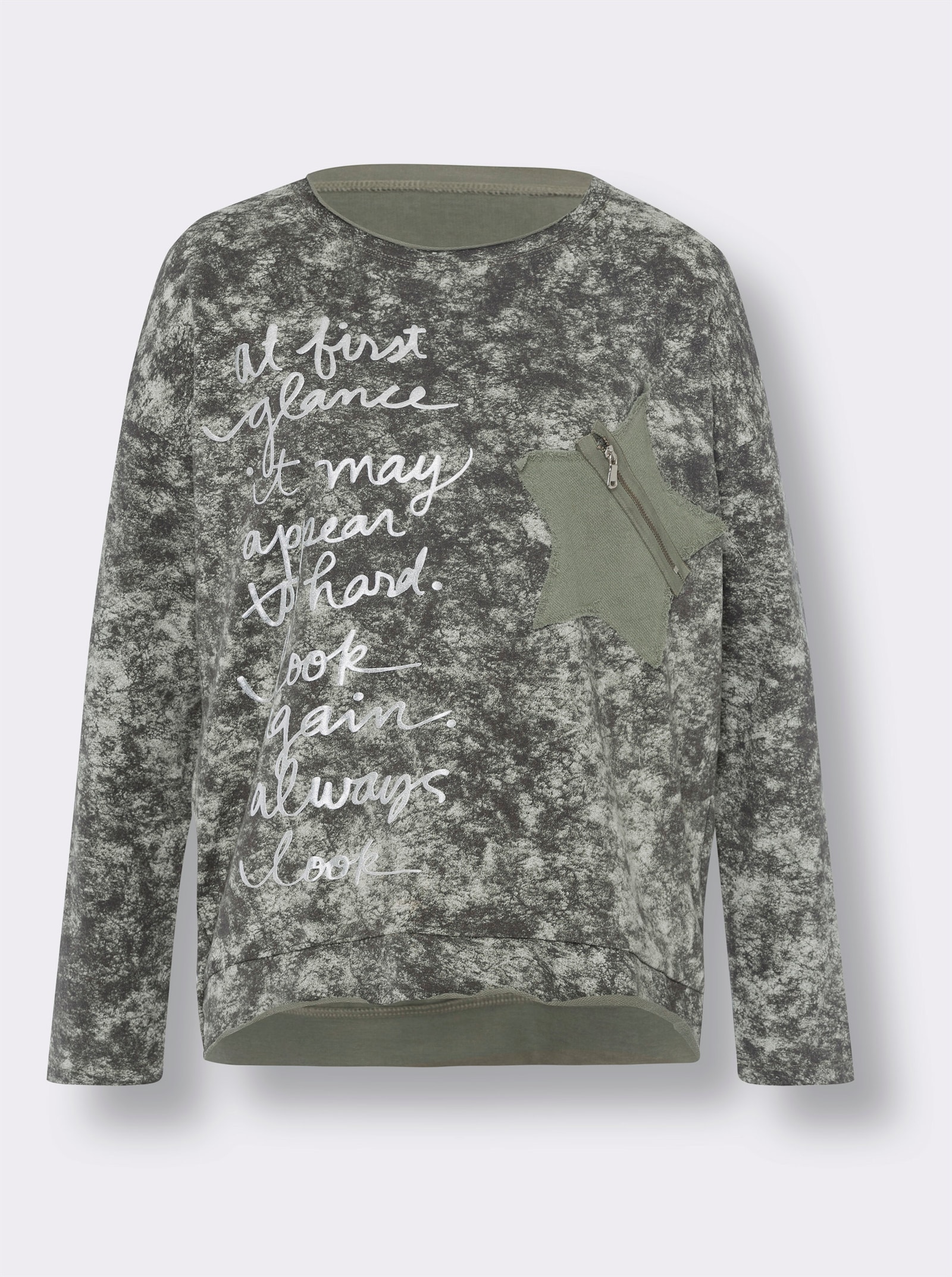 heine Sweatshirt mit Rollkanten - khaki-bedruckt