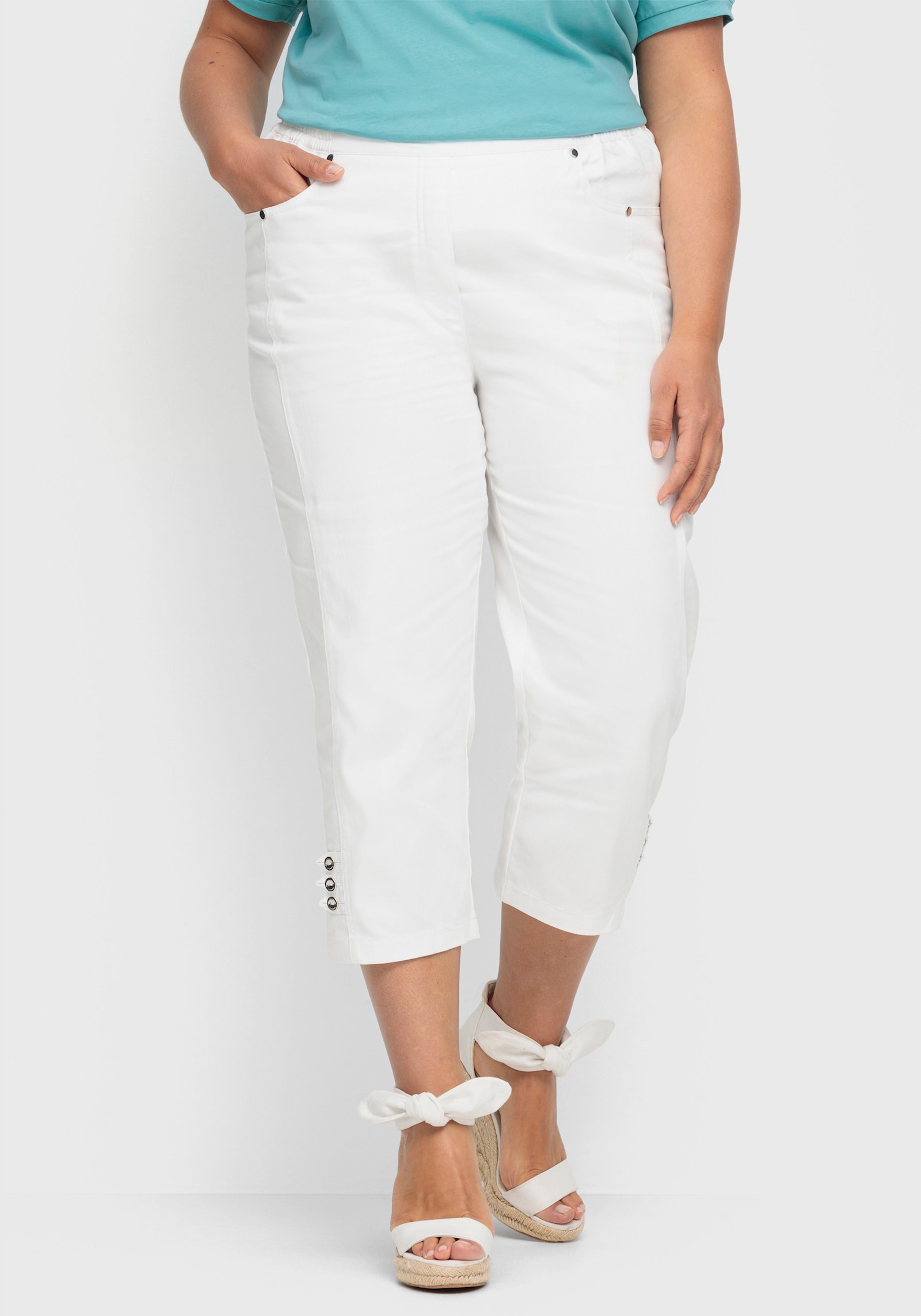 7/8-Jeans mit Zierriegel am Abschluss - weiß