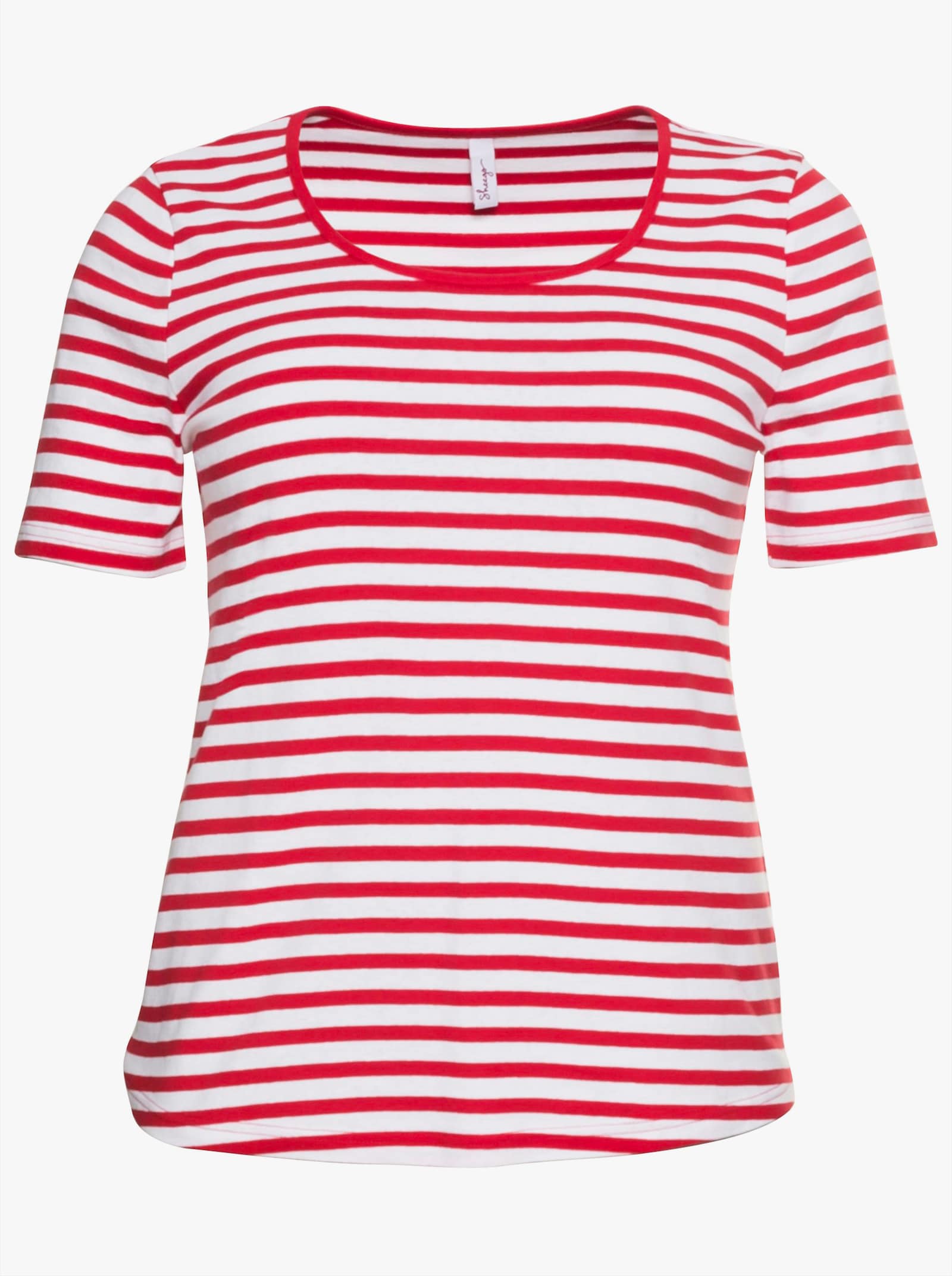 sheego Gestreept shirt met ronde hals - klaproosrood/wit