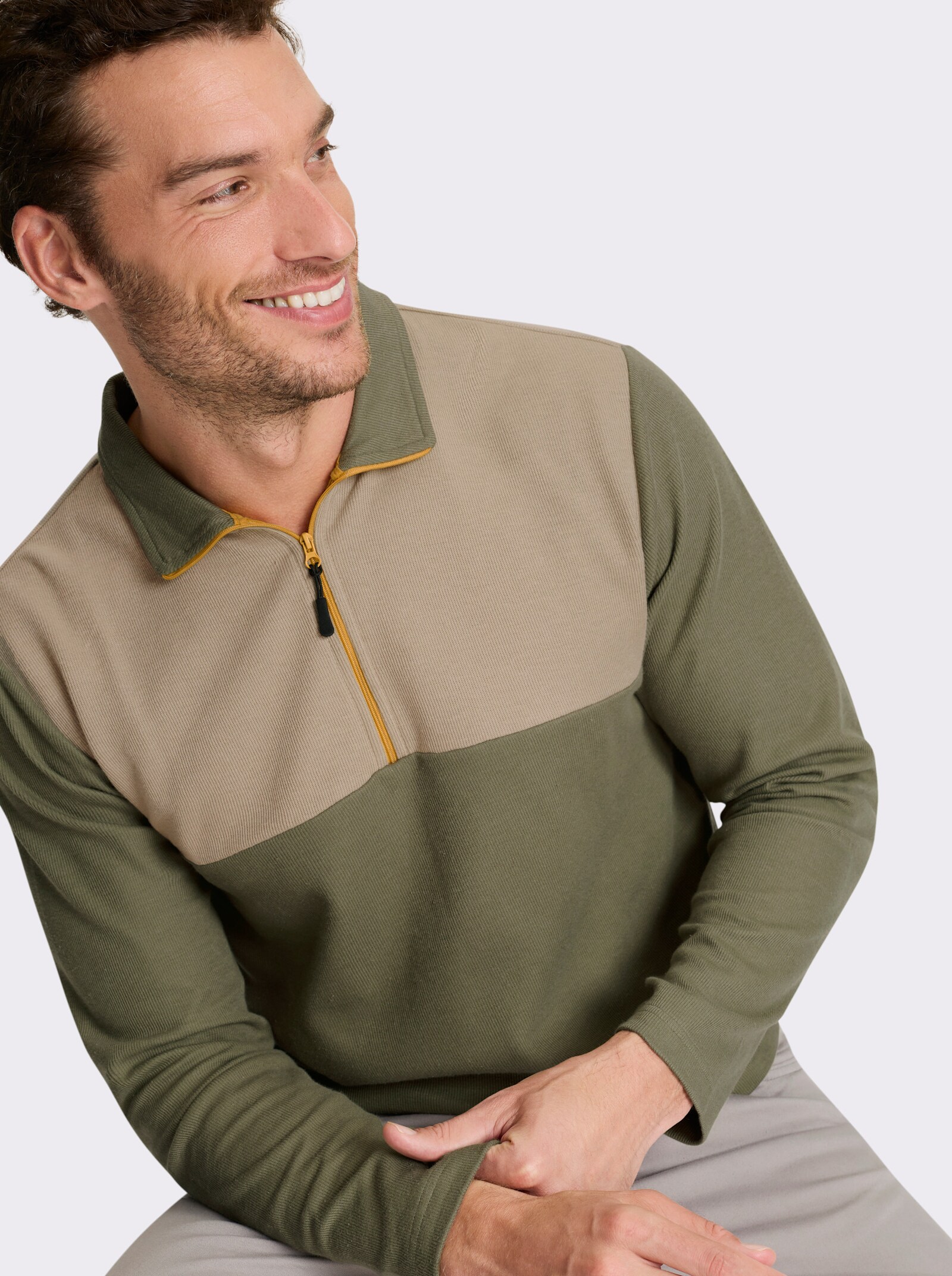 Catamaran Langarmshirt mit Troyerkragen - khaki