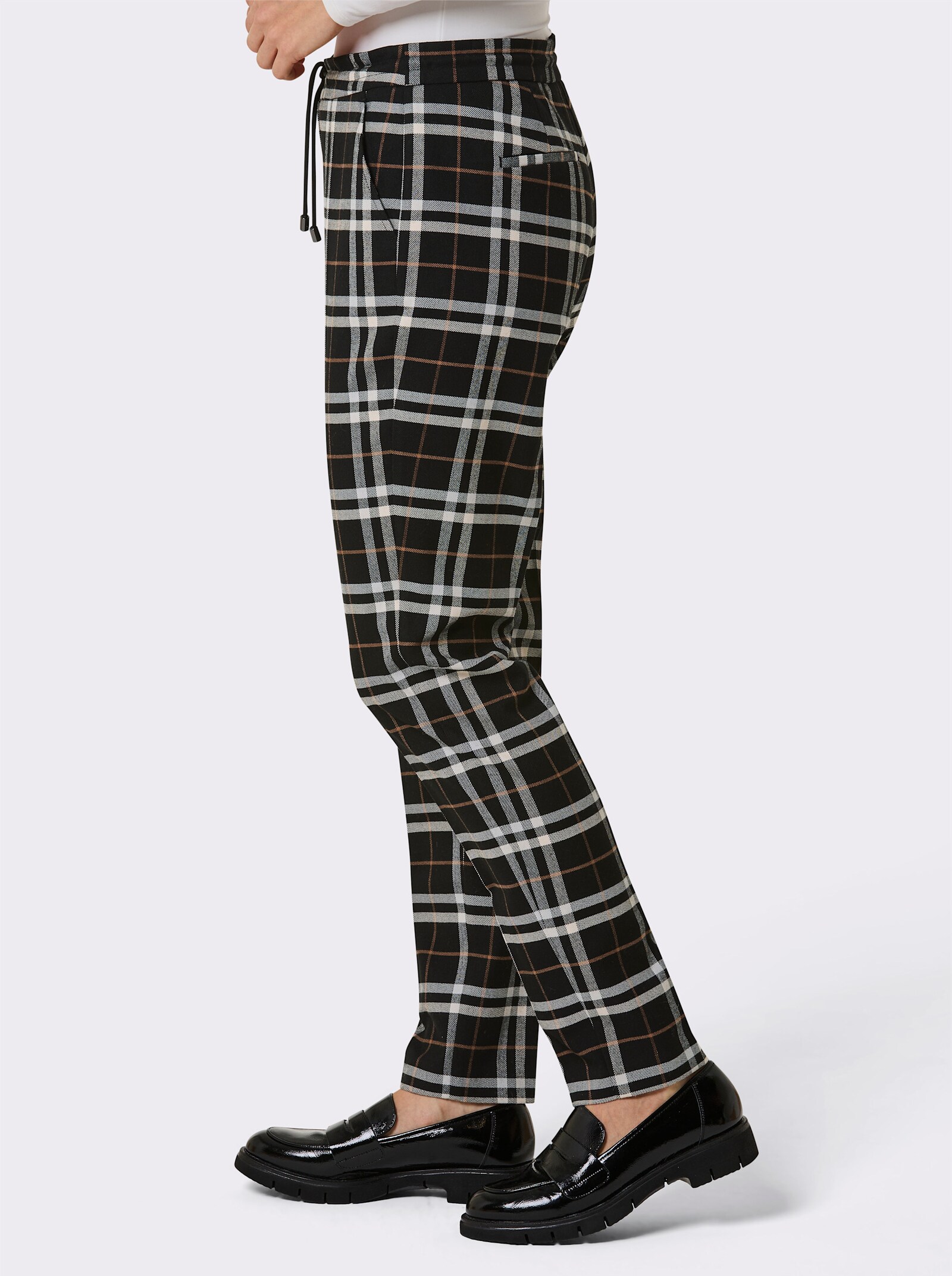 CREATION L PREMIUM Karohose Mit Webkaro-Dessin - schwarz-cognac-kariert