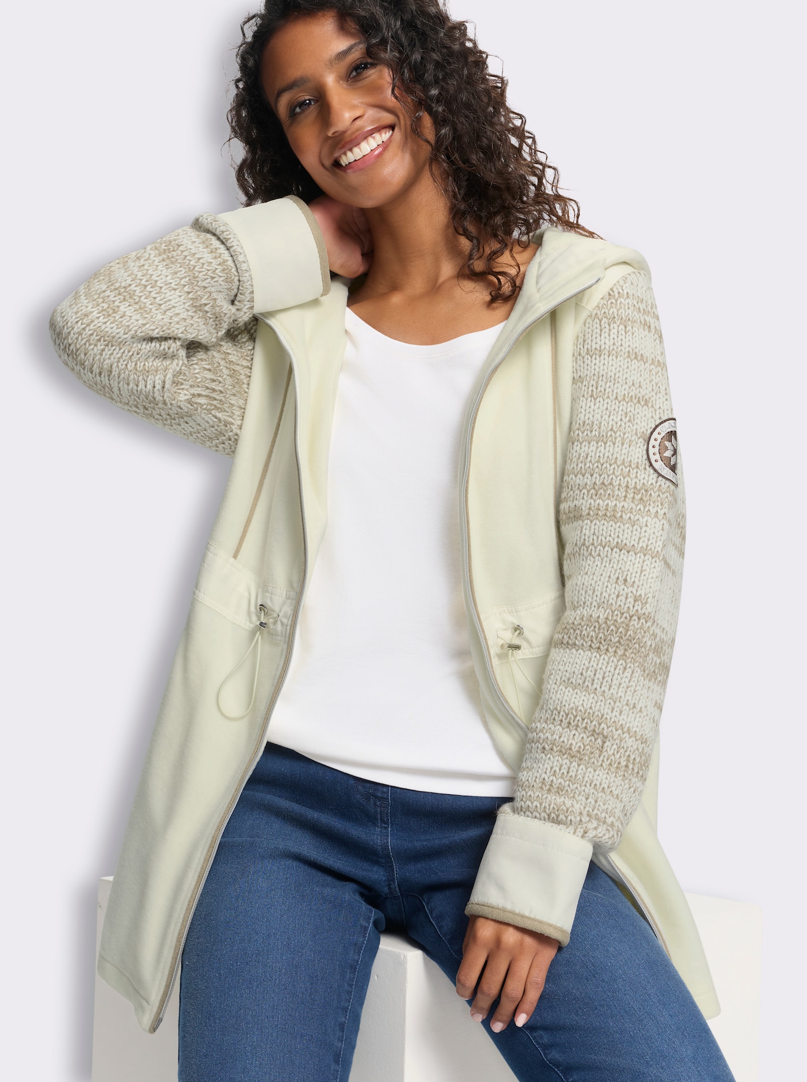 heine Fleecejacke mit Kapuze - ecru