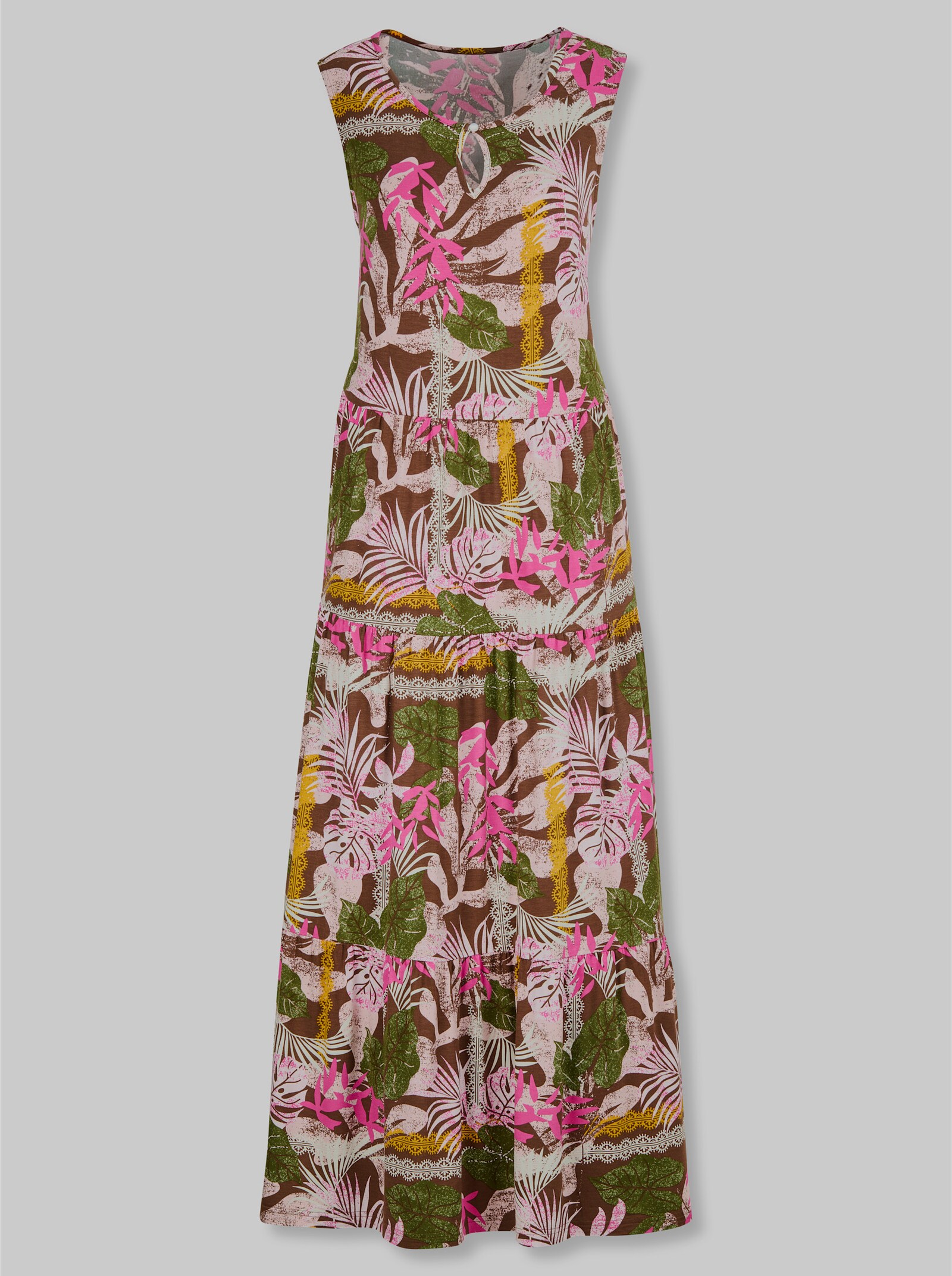 heine Jerseykleid ohne Ärmel - fuchsia-schoko-bedruckt