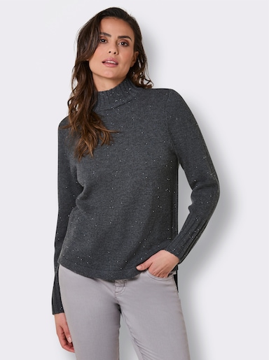 CREATION L PREMIUM Langarm-Pullover mit 10% Kaschmir und Zierperlen - anthrazit