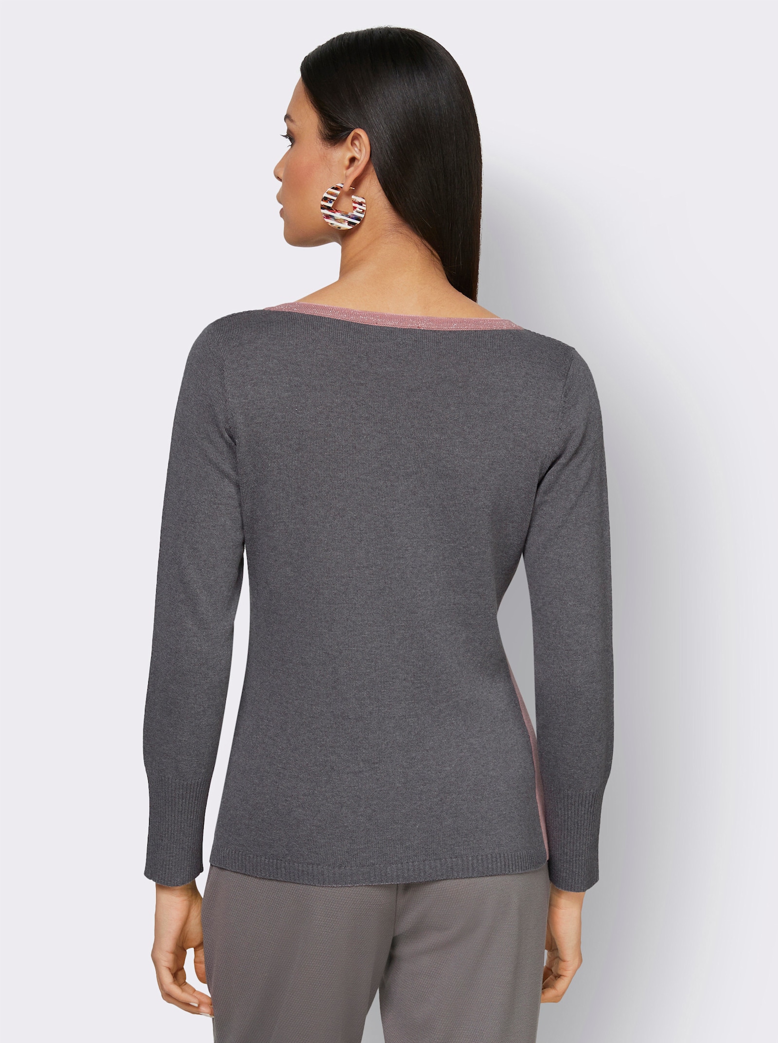 Langarm-Pullover mit Glanzgarn-Akzenten - anthrazit-hortensie