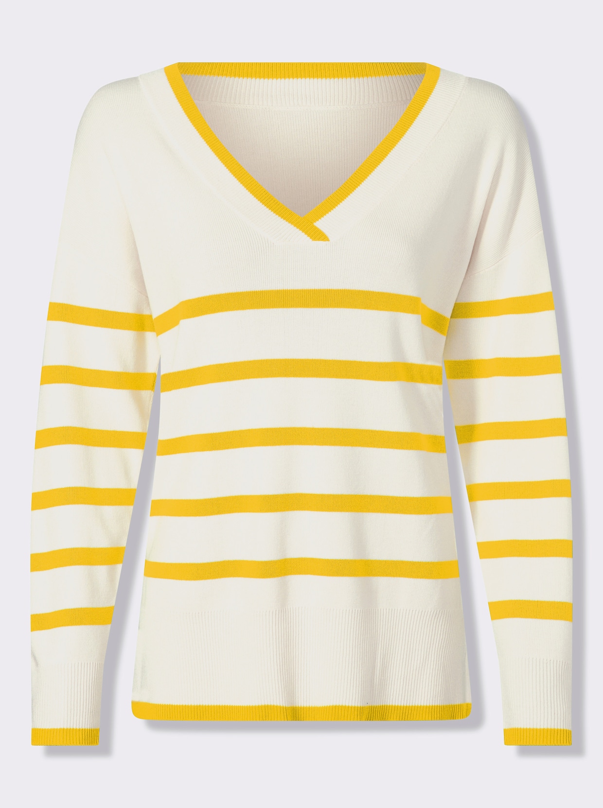 heine Pull à rayures avec encolure en V - jaune soleil-écru à rayures fines