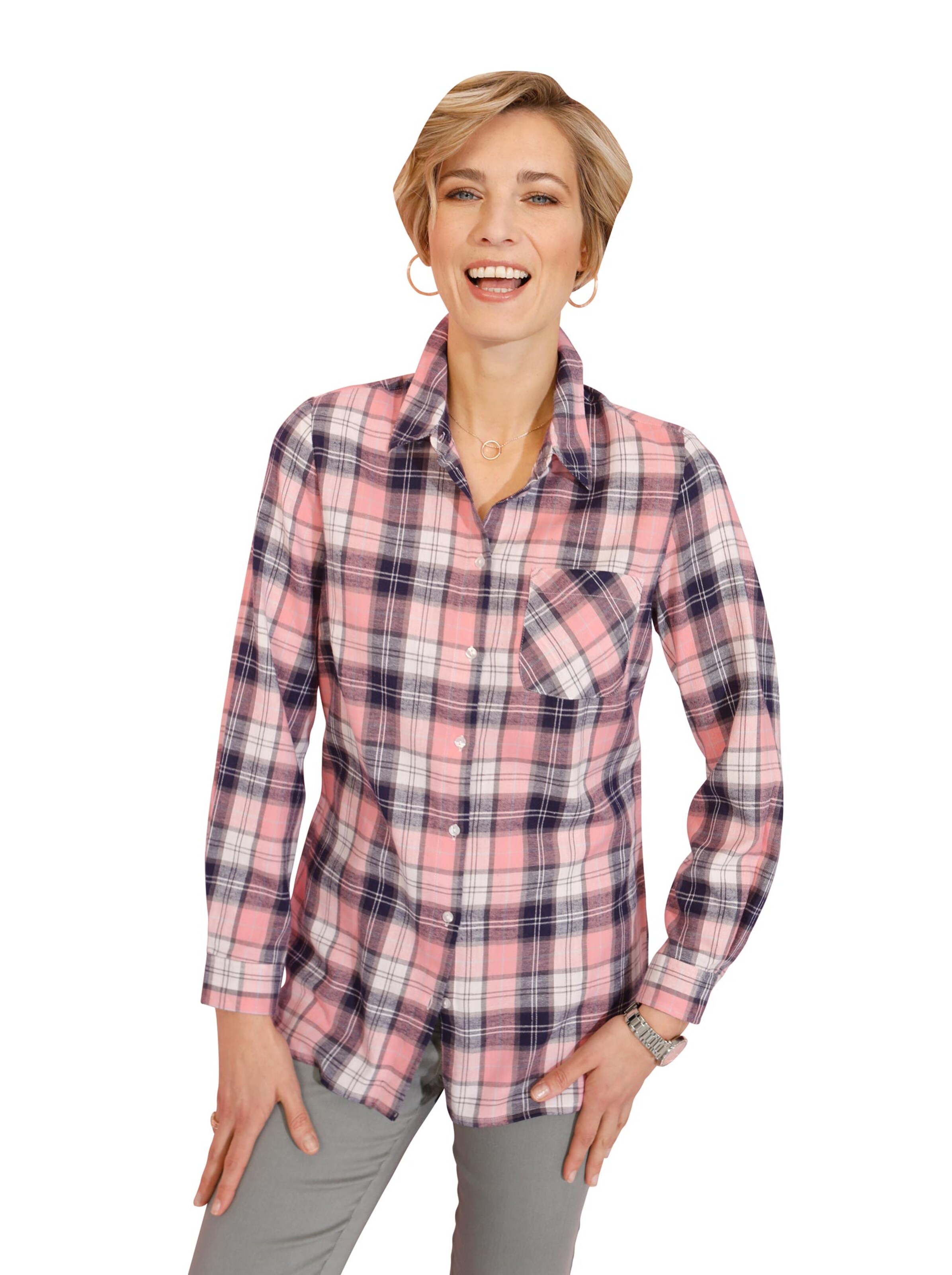 Bluse - rosé-kariert