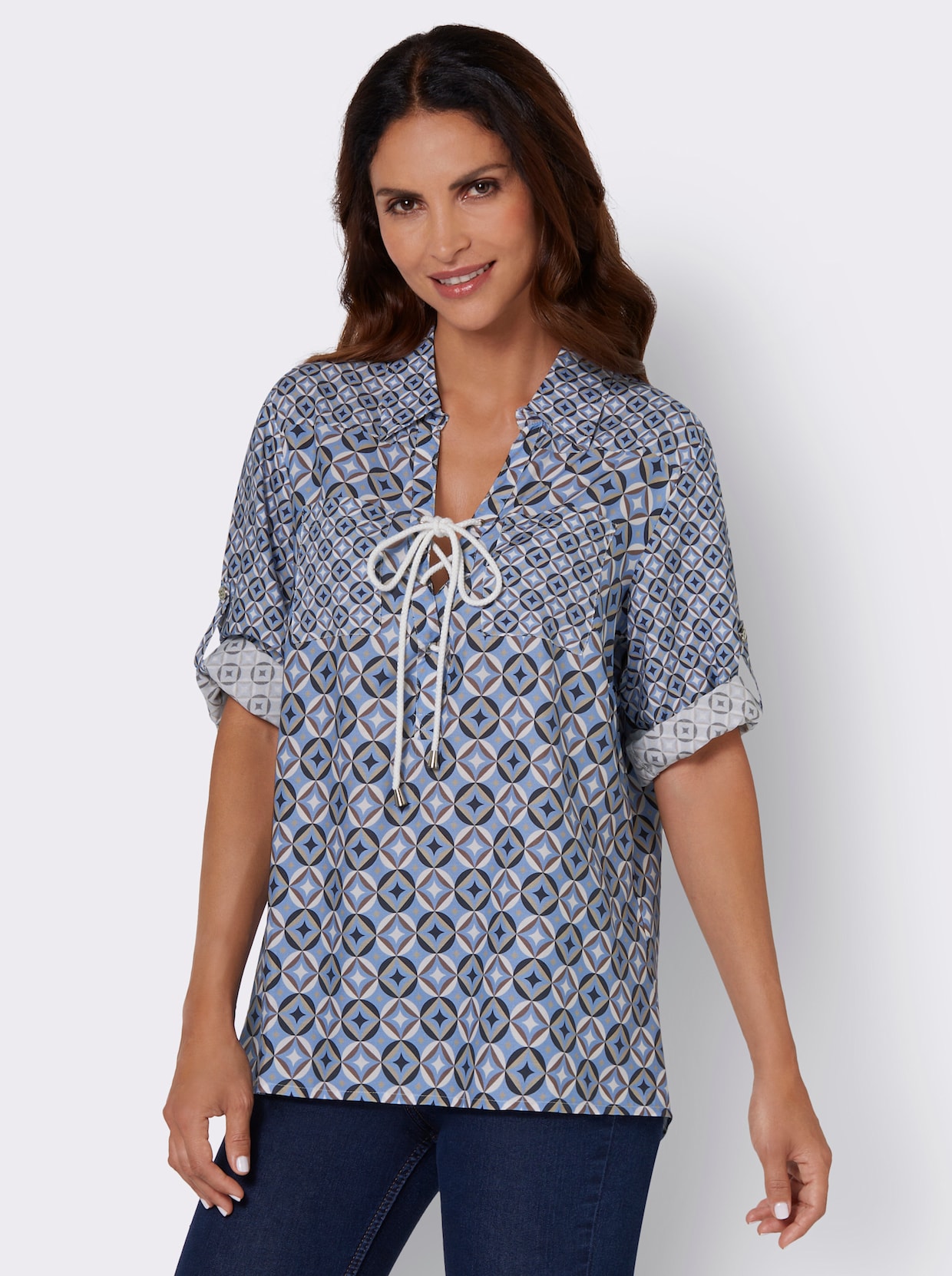 Blouse met print - hemelsblauw/marine bedrukt