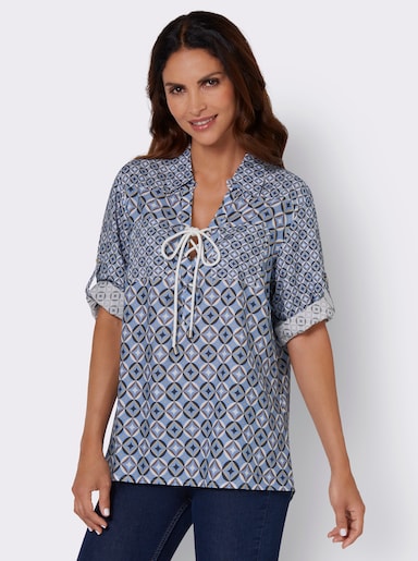 Druckbluse im Muster-Mix - himmelblau-marine-bedruckt