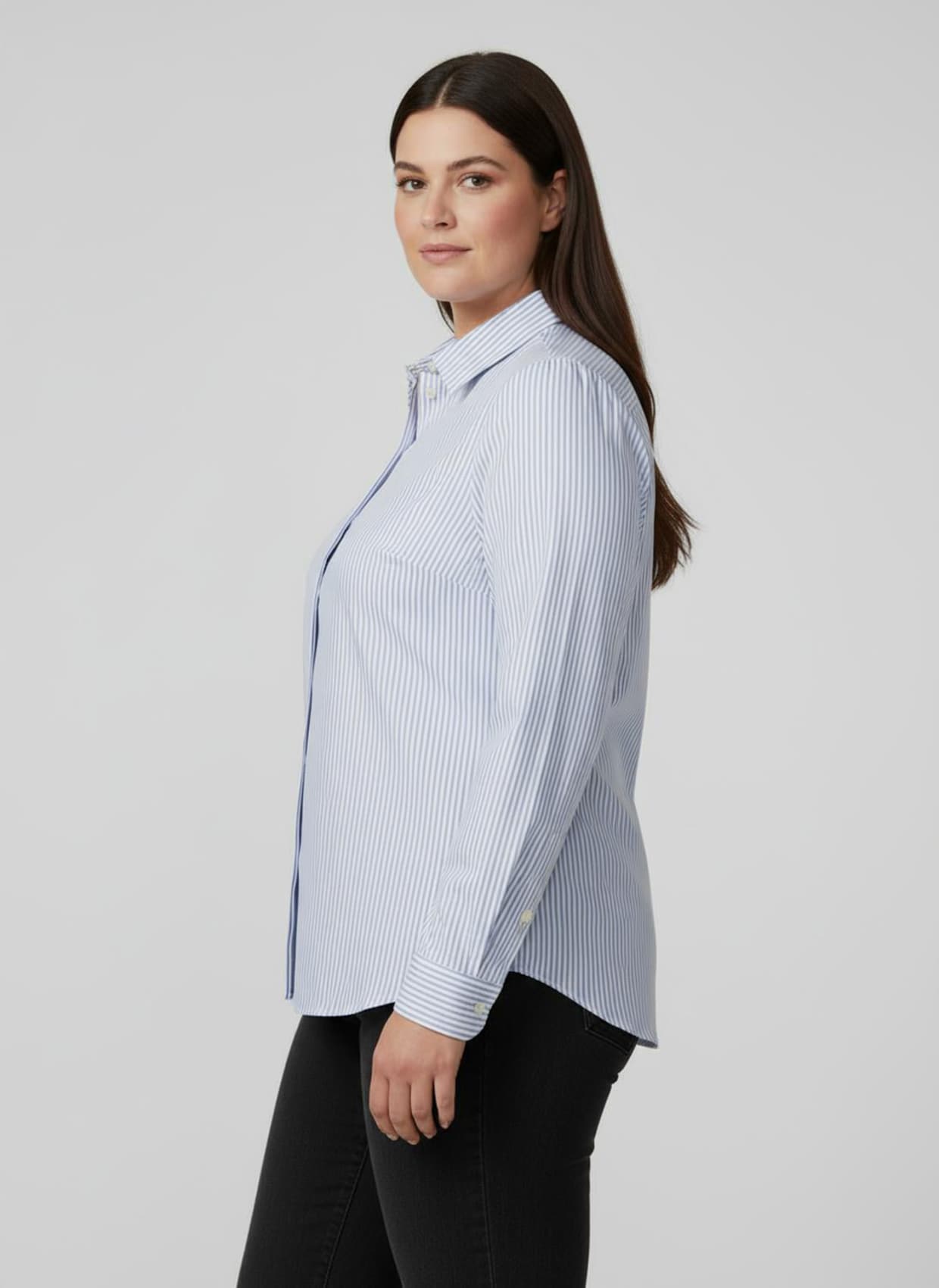 Gestreifte Bluse mit längenregulierbaren Ärmeln - bleu-ecru-gestreift