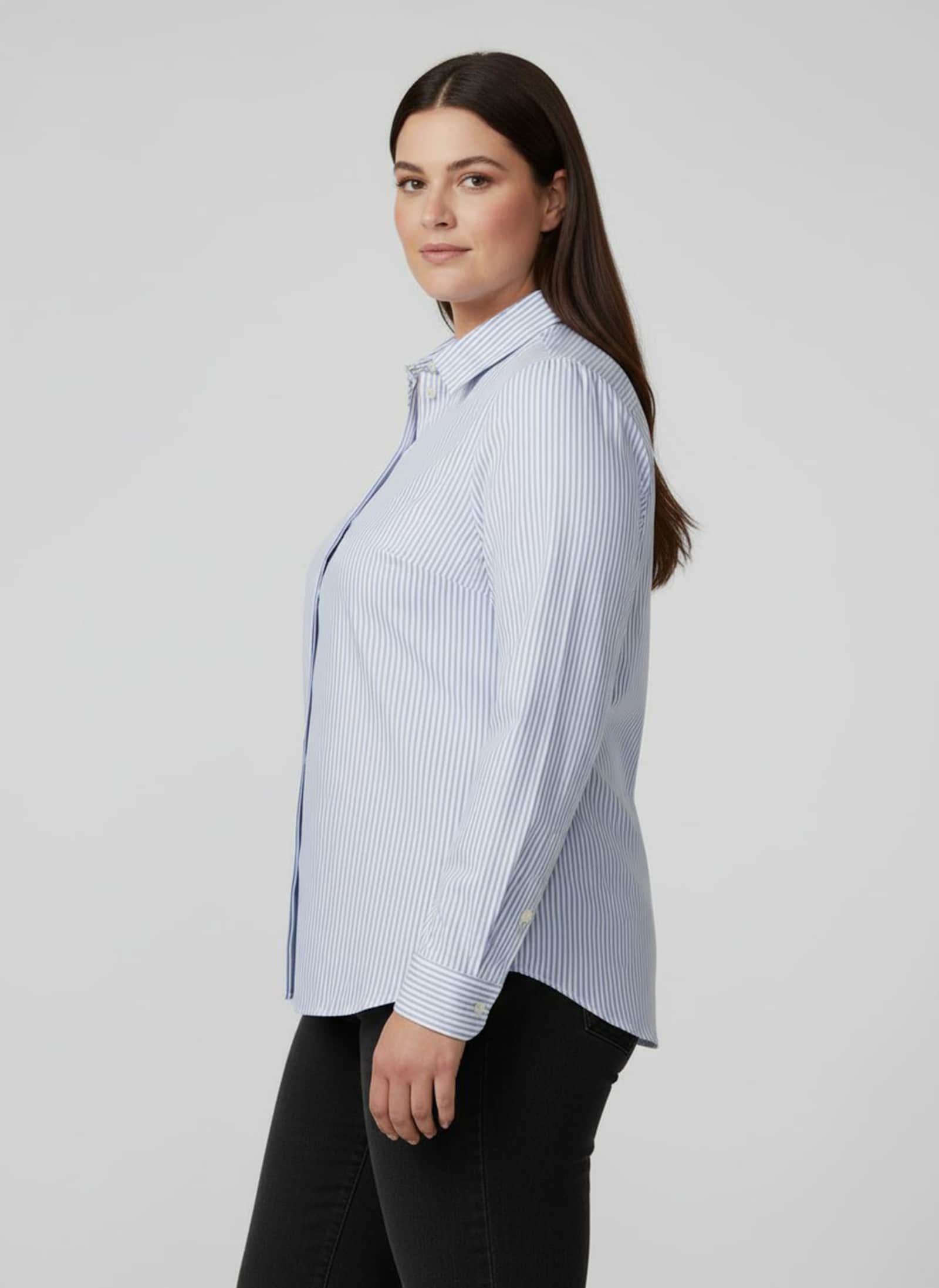 Gestreifte Bluse mit längenregulierbaren Ärmeln - bleu-ecru-gestreift