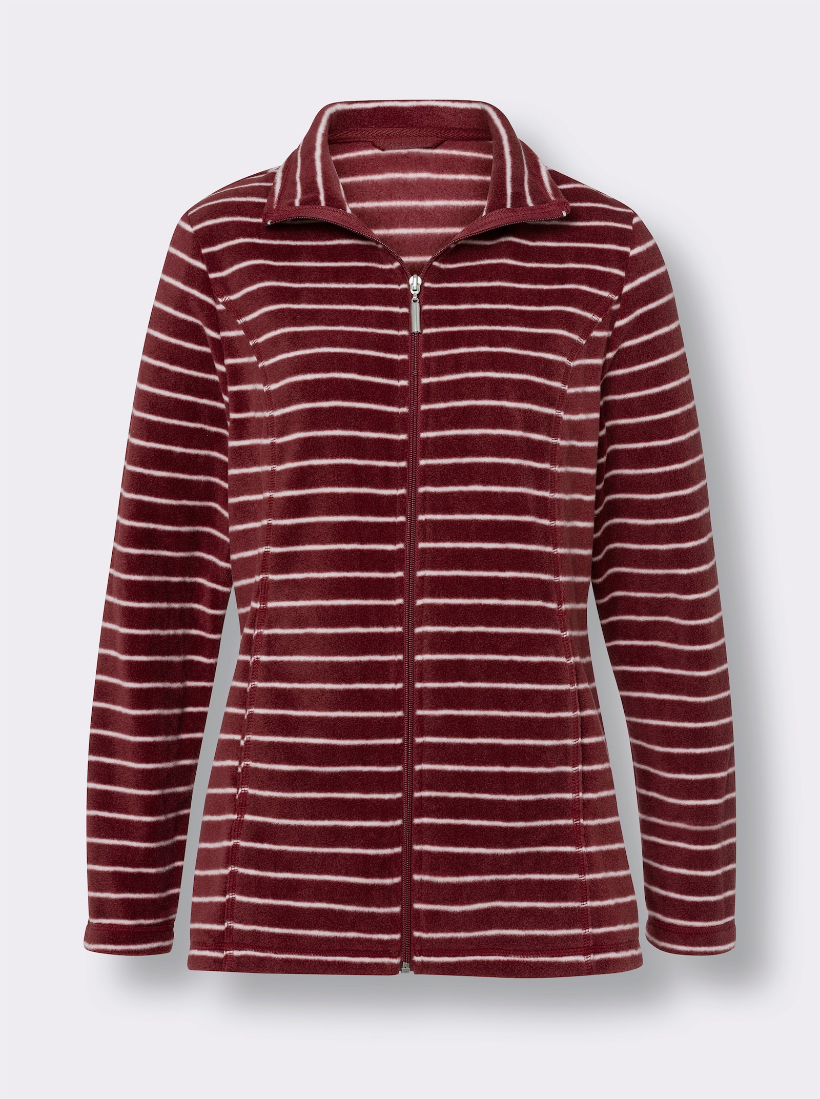 Fleecová bunda na jaro a podzim - bordó-ecru-proužek