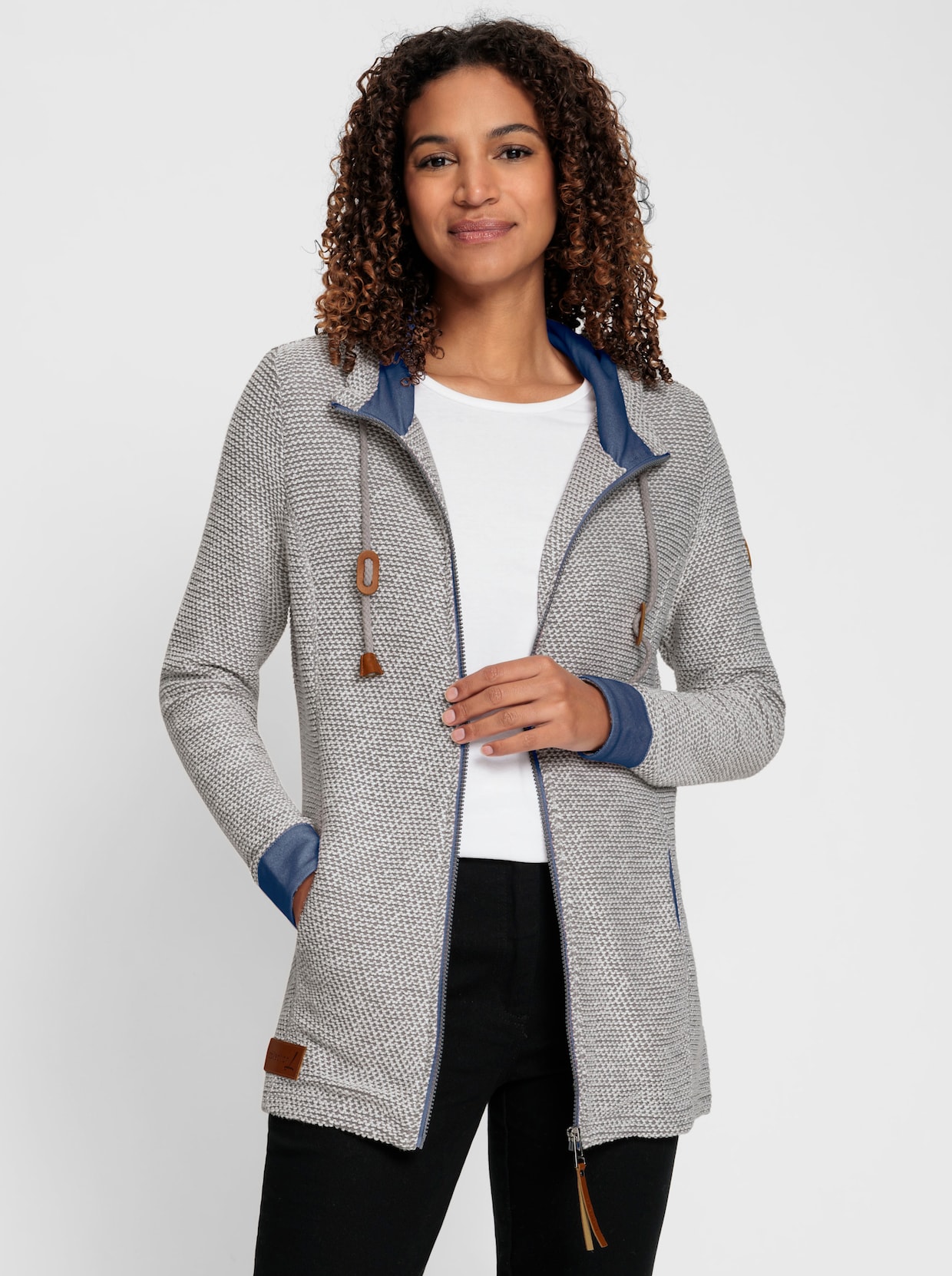 Sweatjacke - steingrau-rauchblau