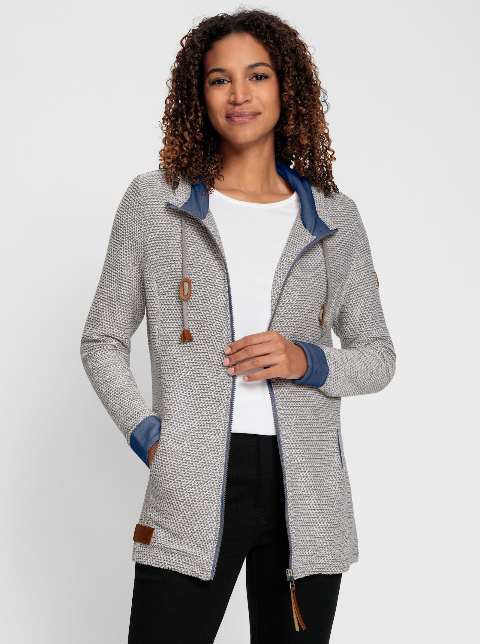 Sweatjacke mit Kapuze - steingrau-rauchblau