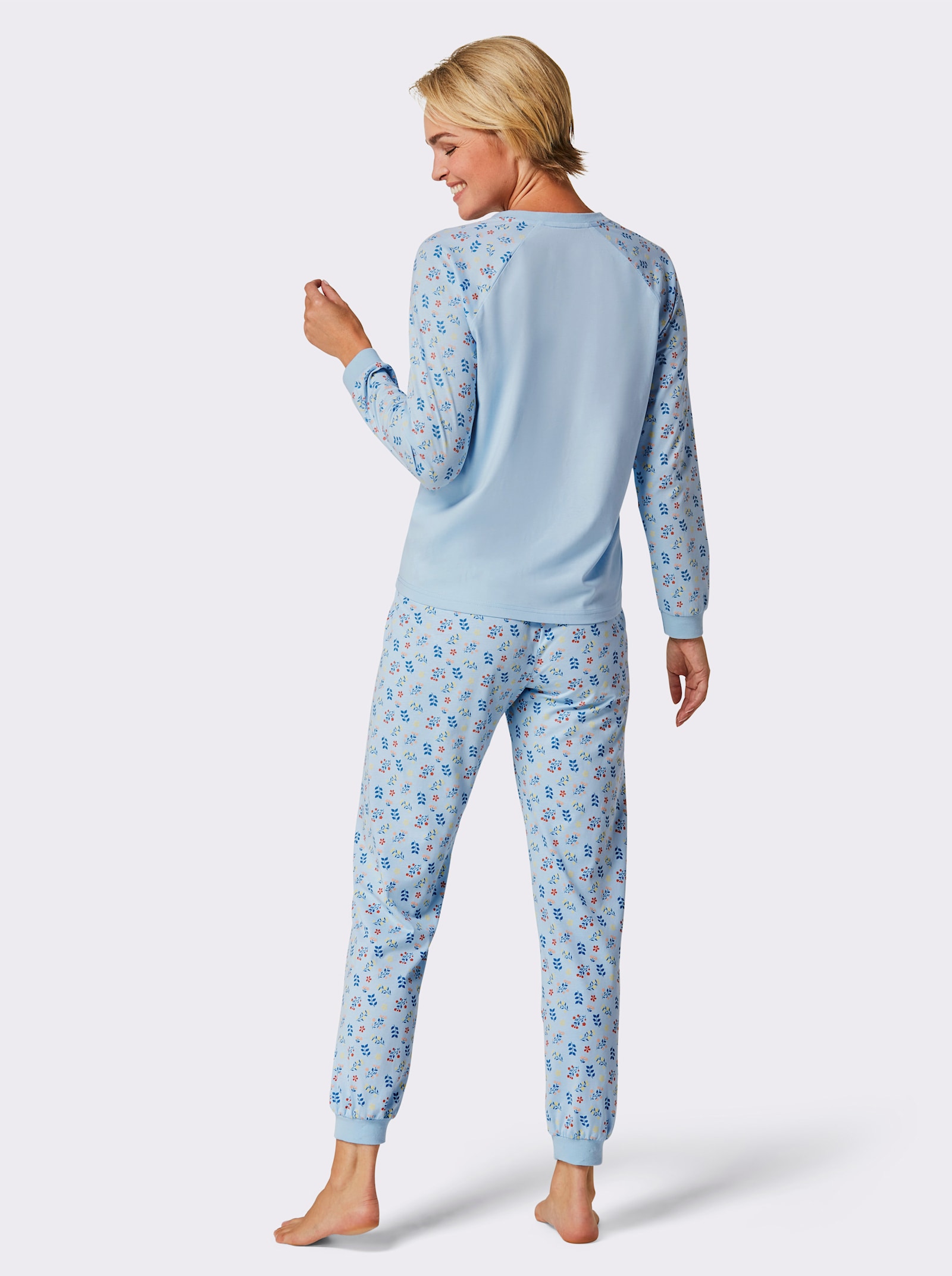 wäschepur Schlafanzug mit Knopfleiste - hellblau-mittelblau-bedruckt