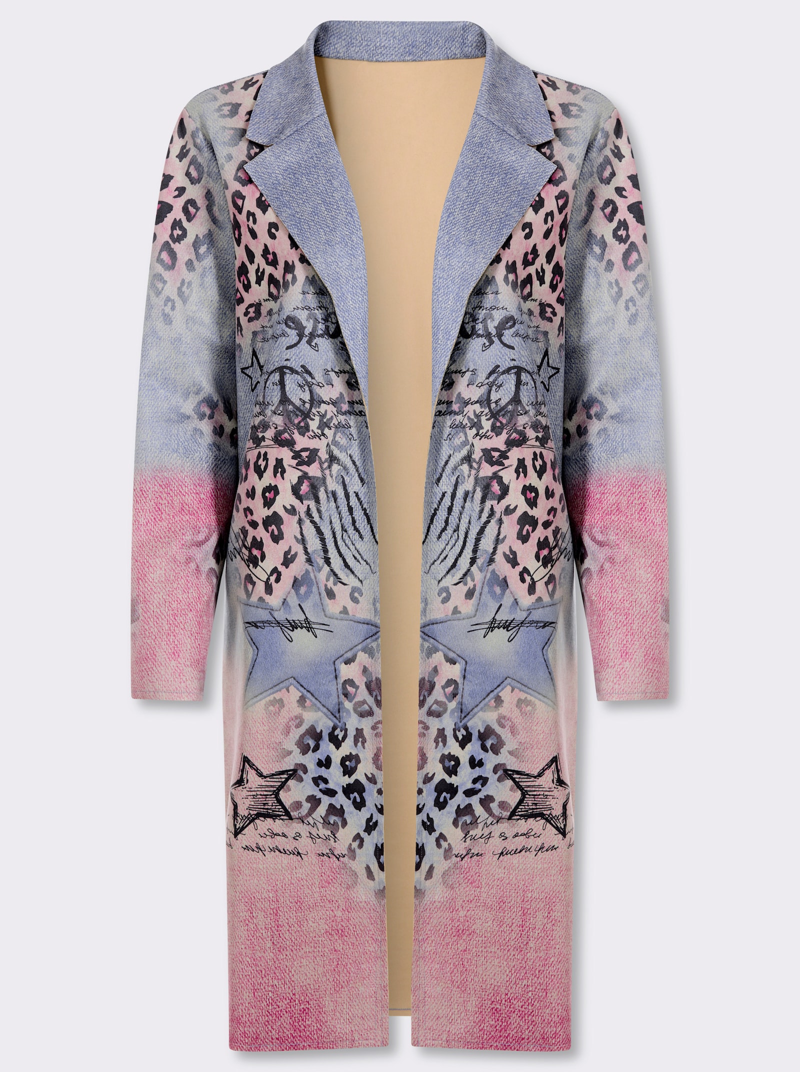 heine Shirtjacke - bleu-altrosa-bedruckt