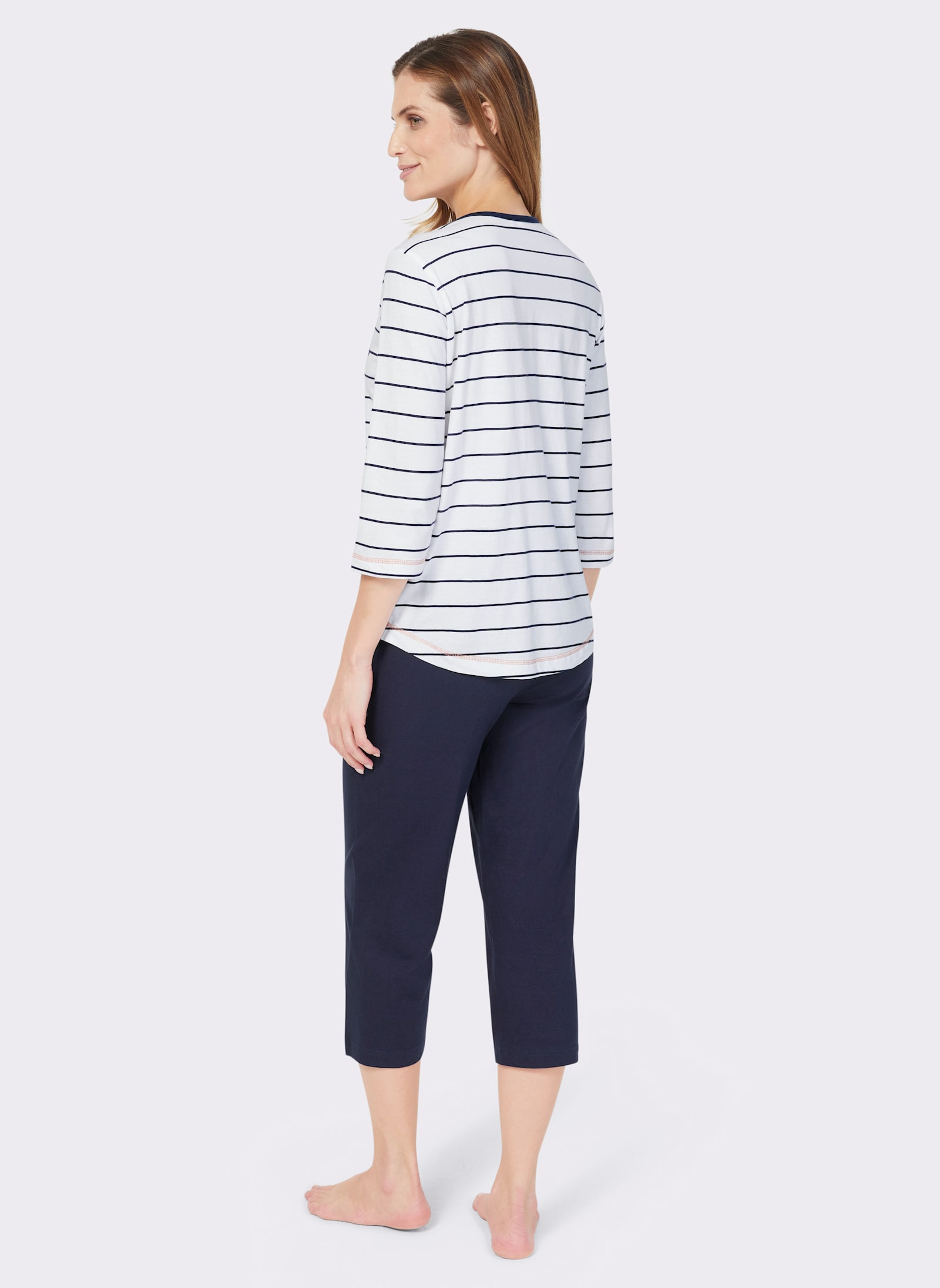 wäschepur Pyjama met streepjesdessin - wit/marine gestreept