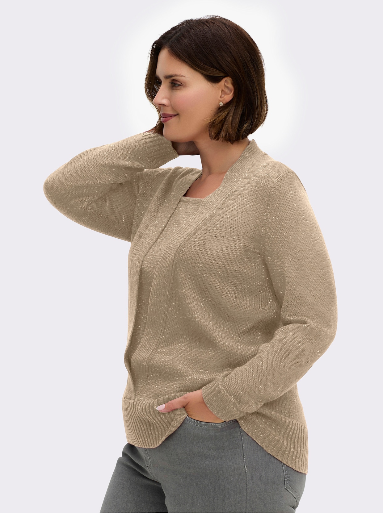 2-in-1-Pullover mit Schalkragen-Optik - goldfarben-meliert