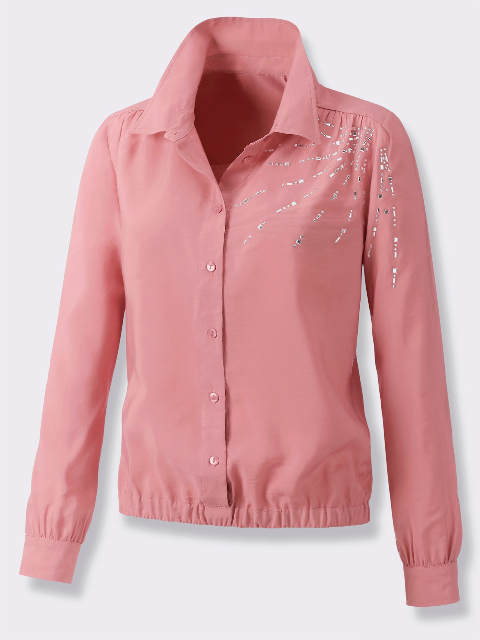 Hemdbluse mit Ziersteinchen - rosenholz