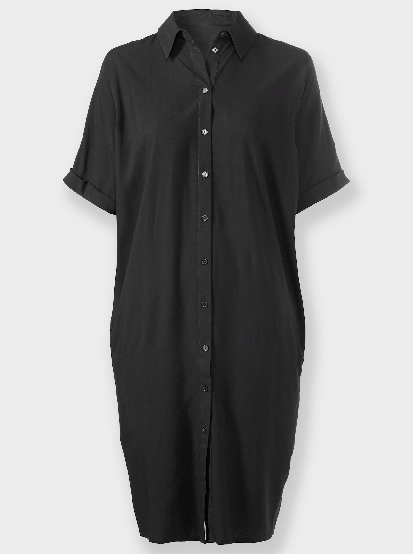 Overhemdjurk met naadzakken, viscose - zwart