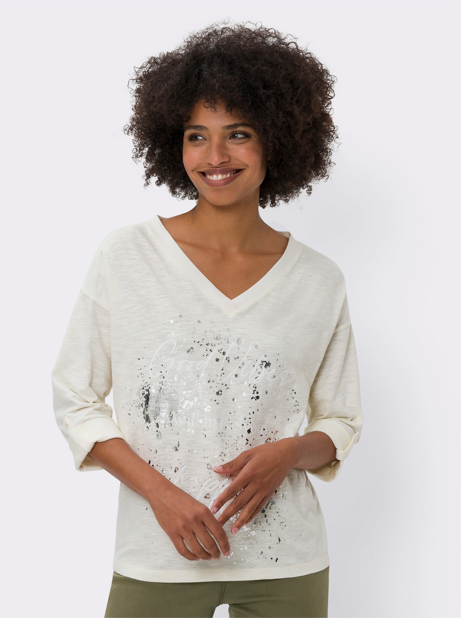 heine T-shirt avec imprimé feuille - couleur ivoire