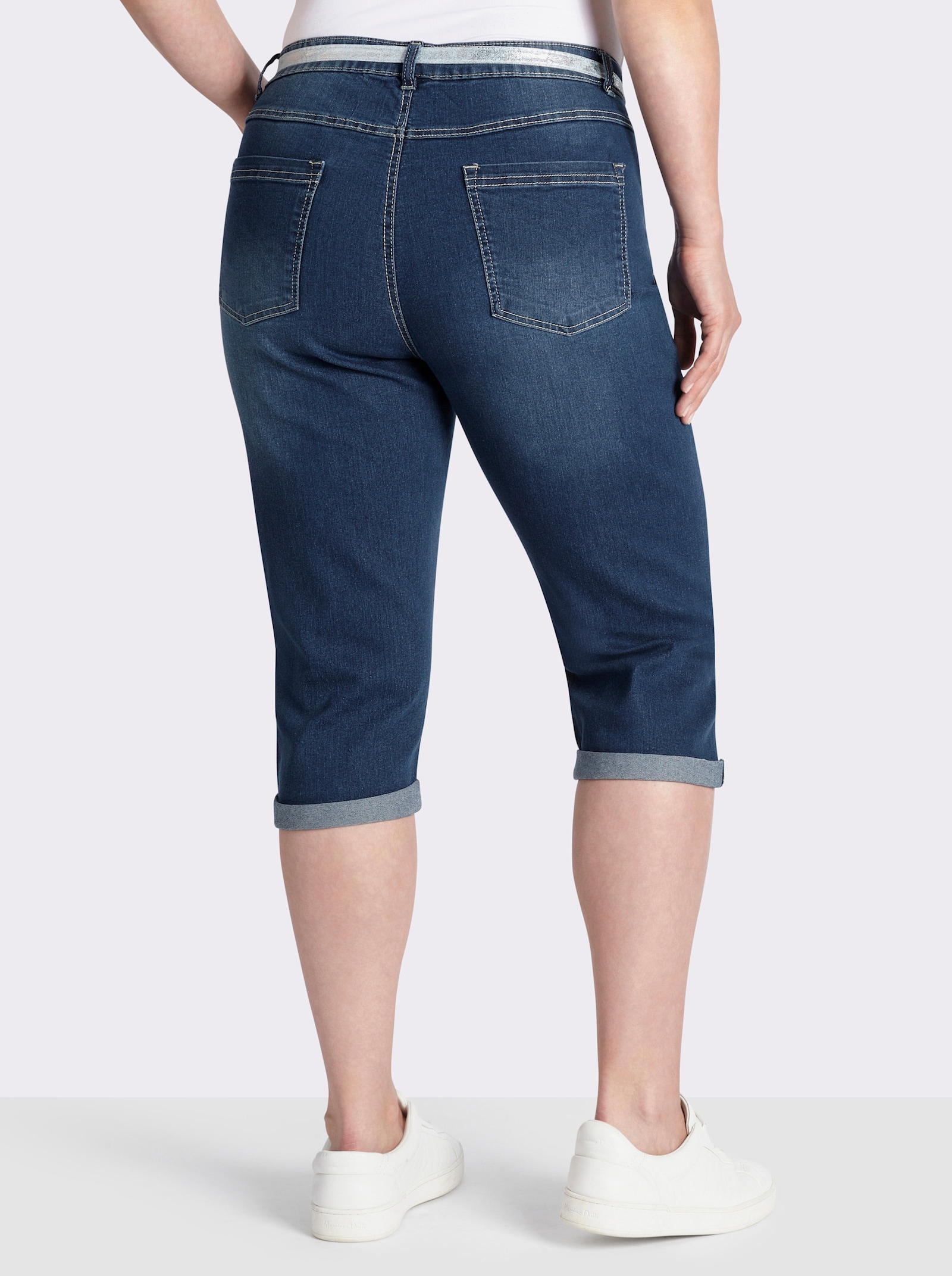 Caprijeans inklusive Gürtel - blue-stone-washed