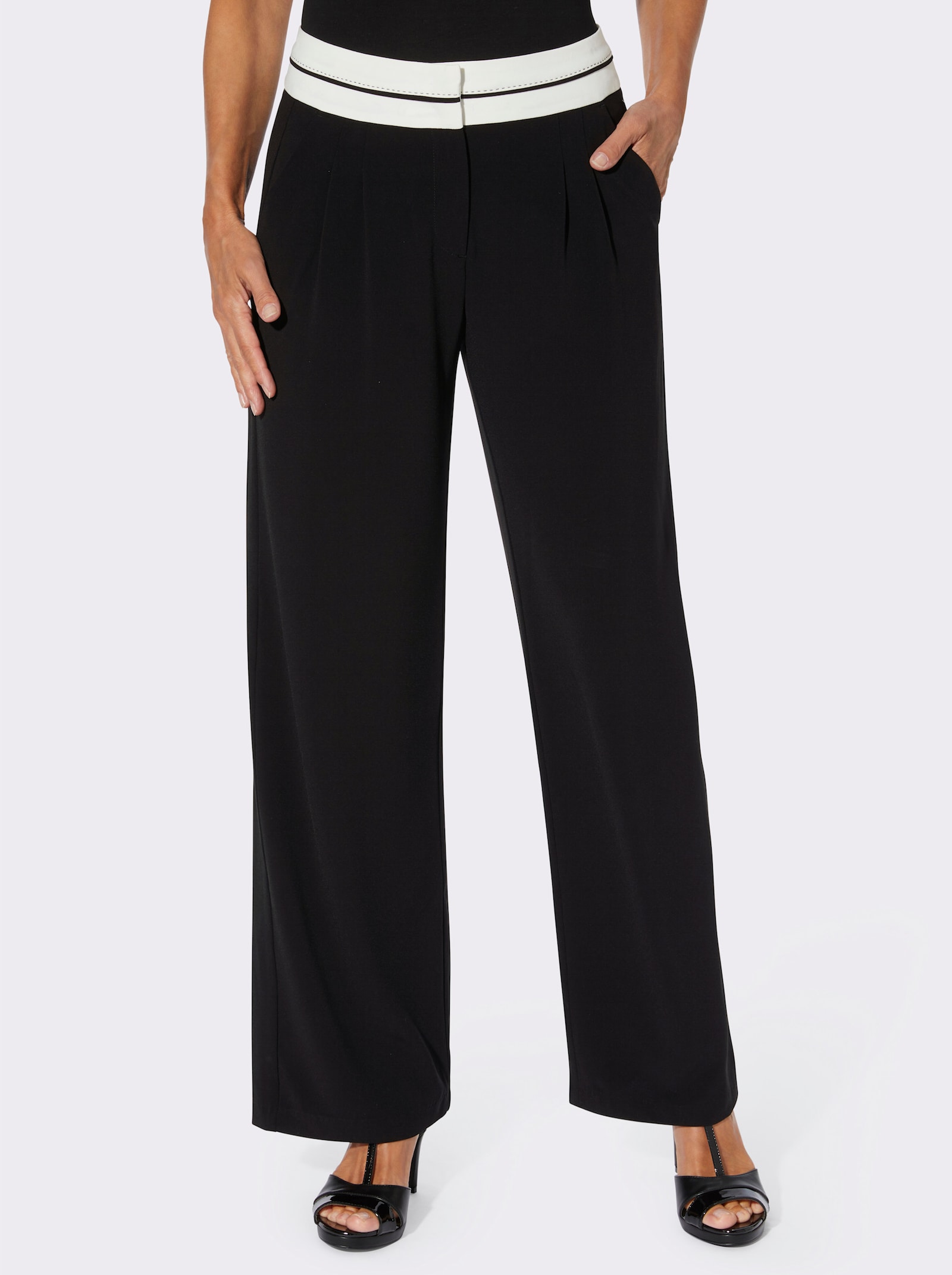 Marlene-Hose mit Kontrast-Bund - schwarz