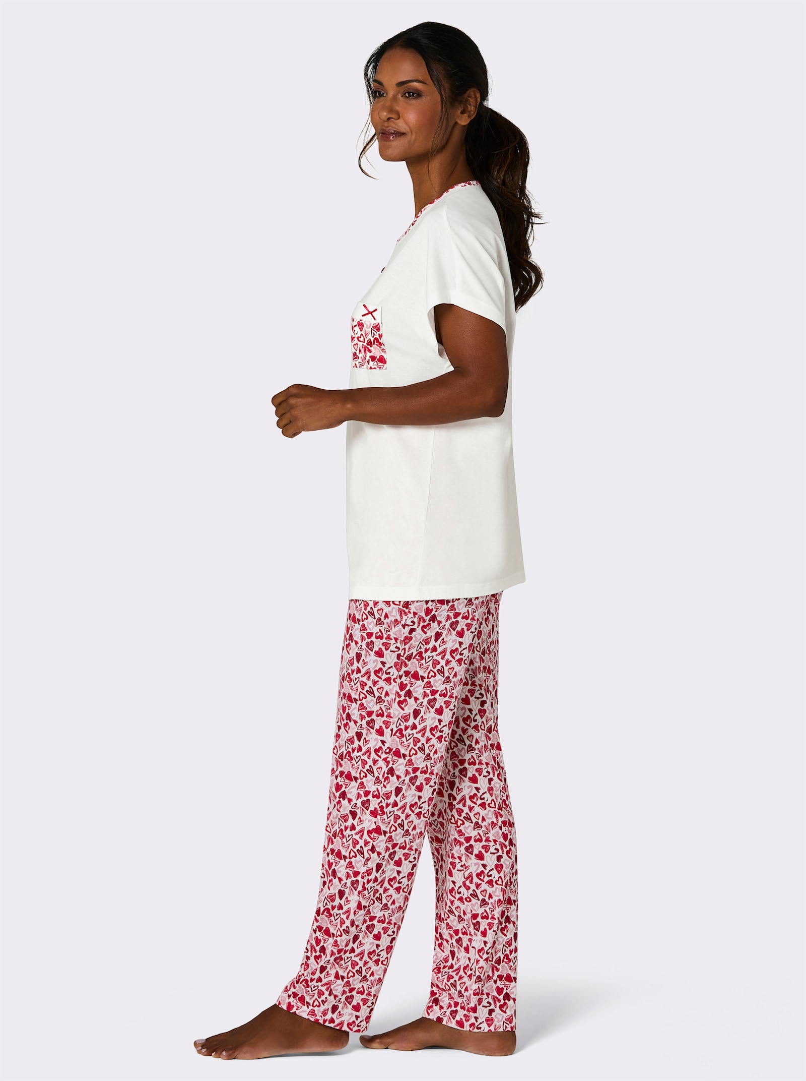 wäschepur Schlafanzug - ecru-rot-bedruckt