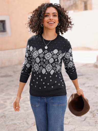 Jacquard-Pullover - schwarz-gemustert