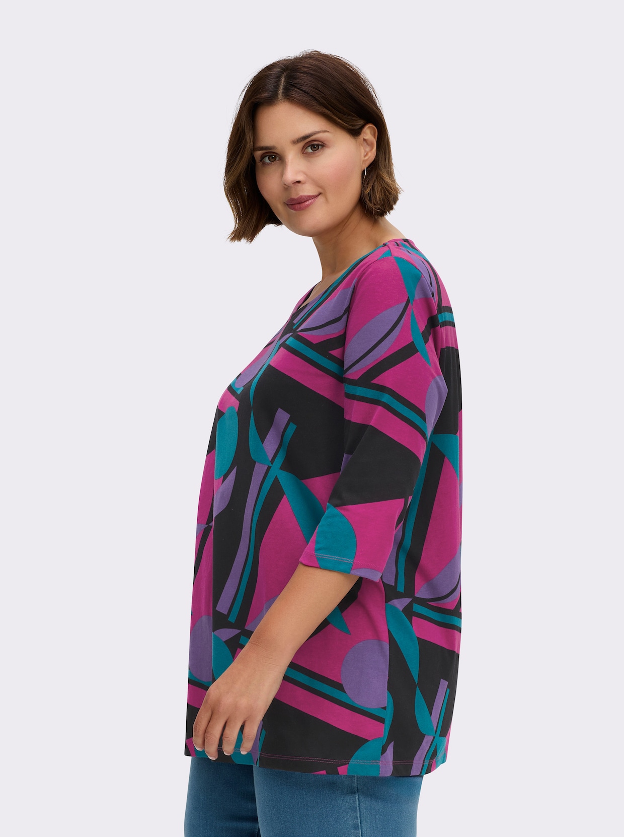 Longshirt - schwarz-magenta-bedruckt