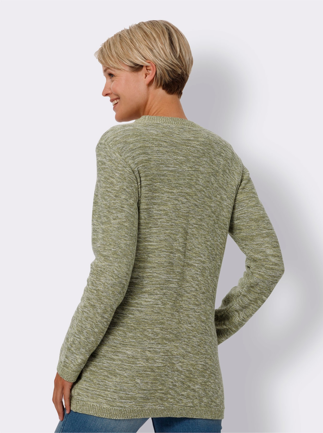 Longstrickjacke - khaki-ecru-meliert