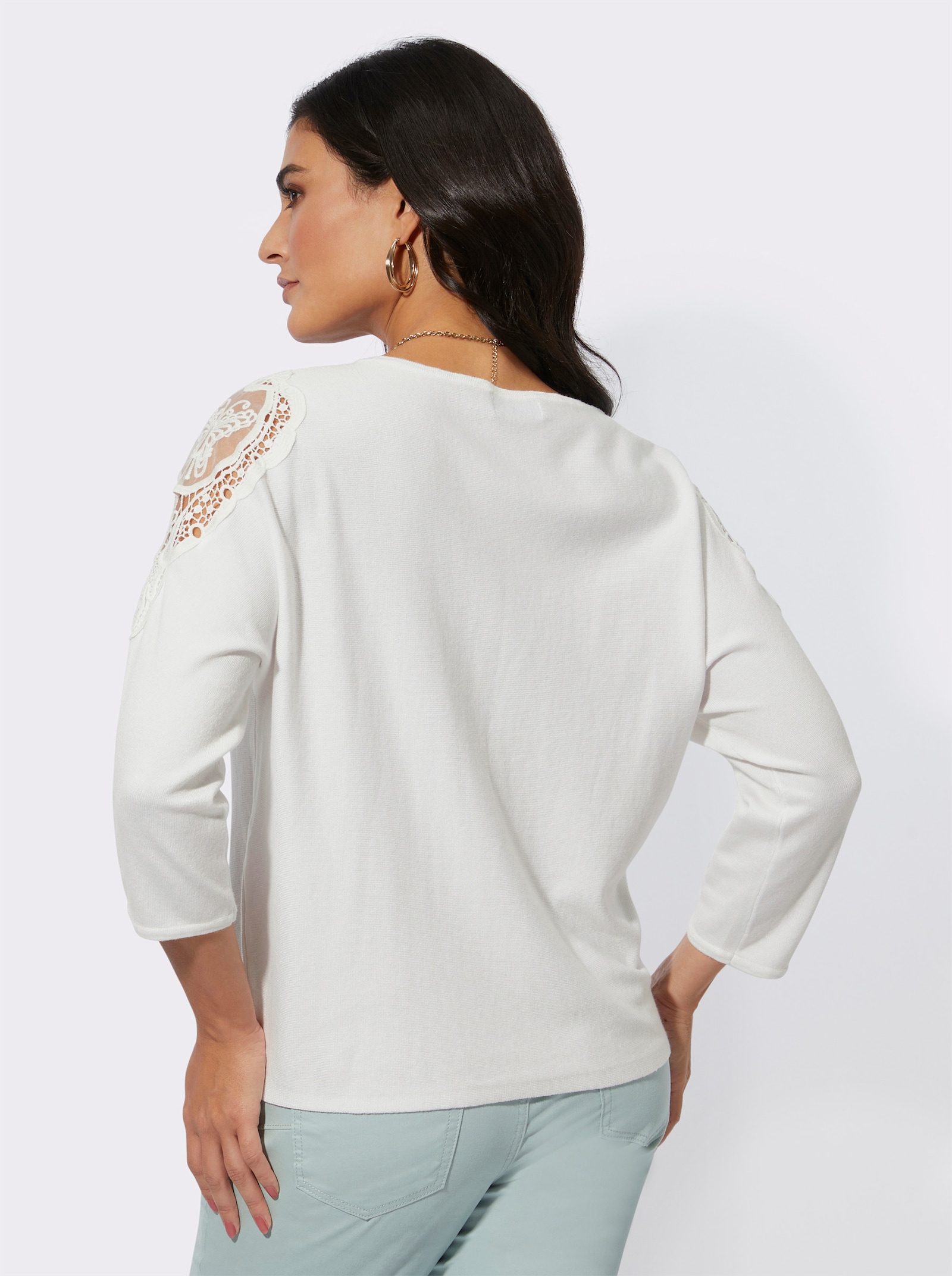 Langarm-Pullover mit Fledermaus-Ärmeln - ecru