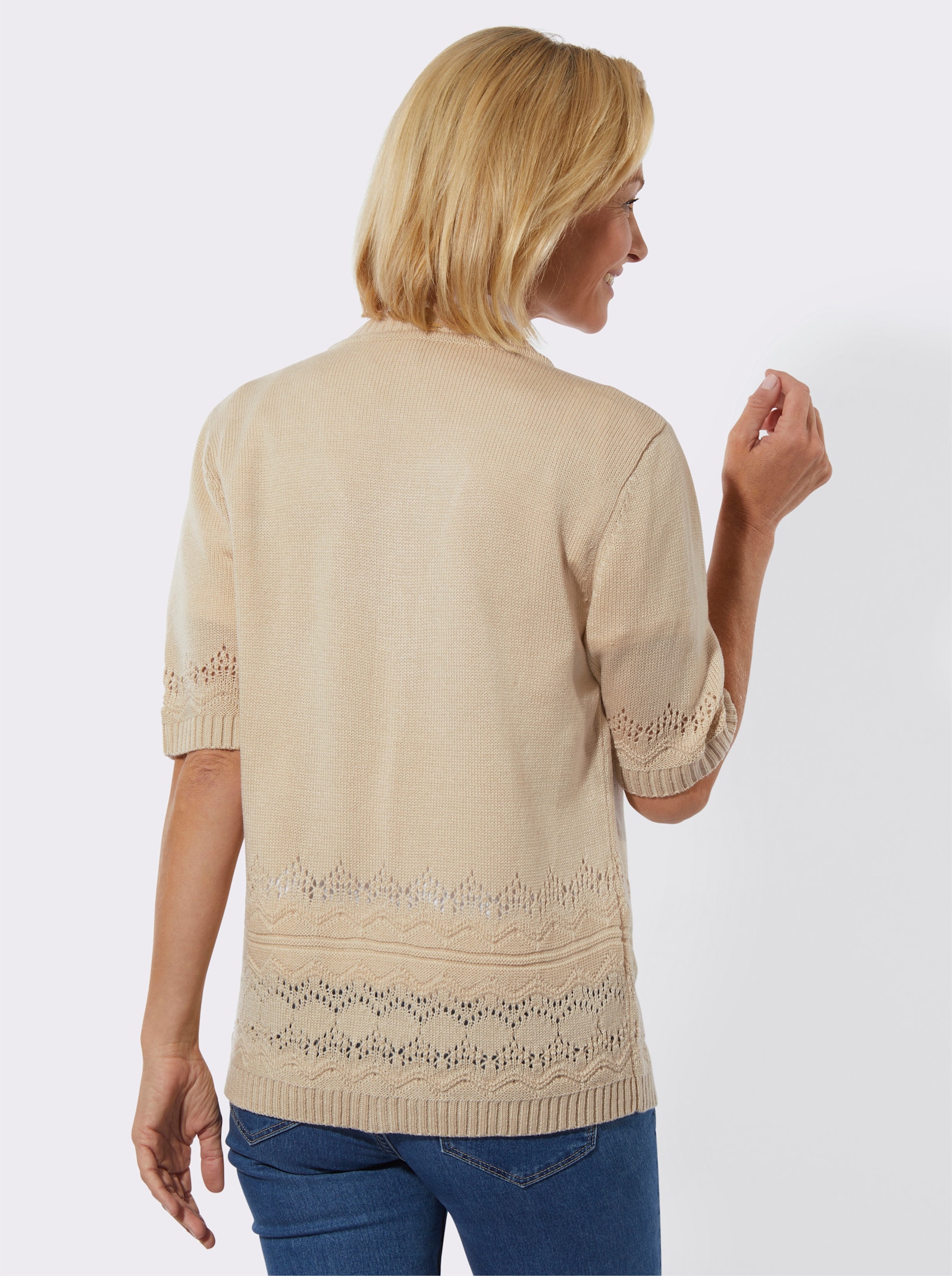 Strickjacke mit Ajourmuster - sand
