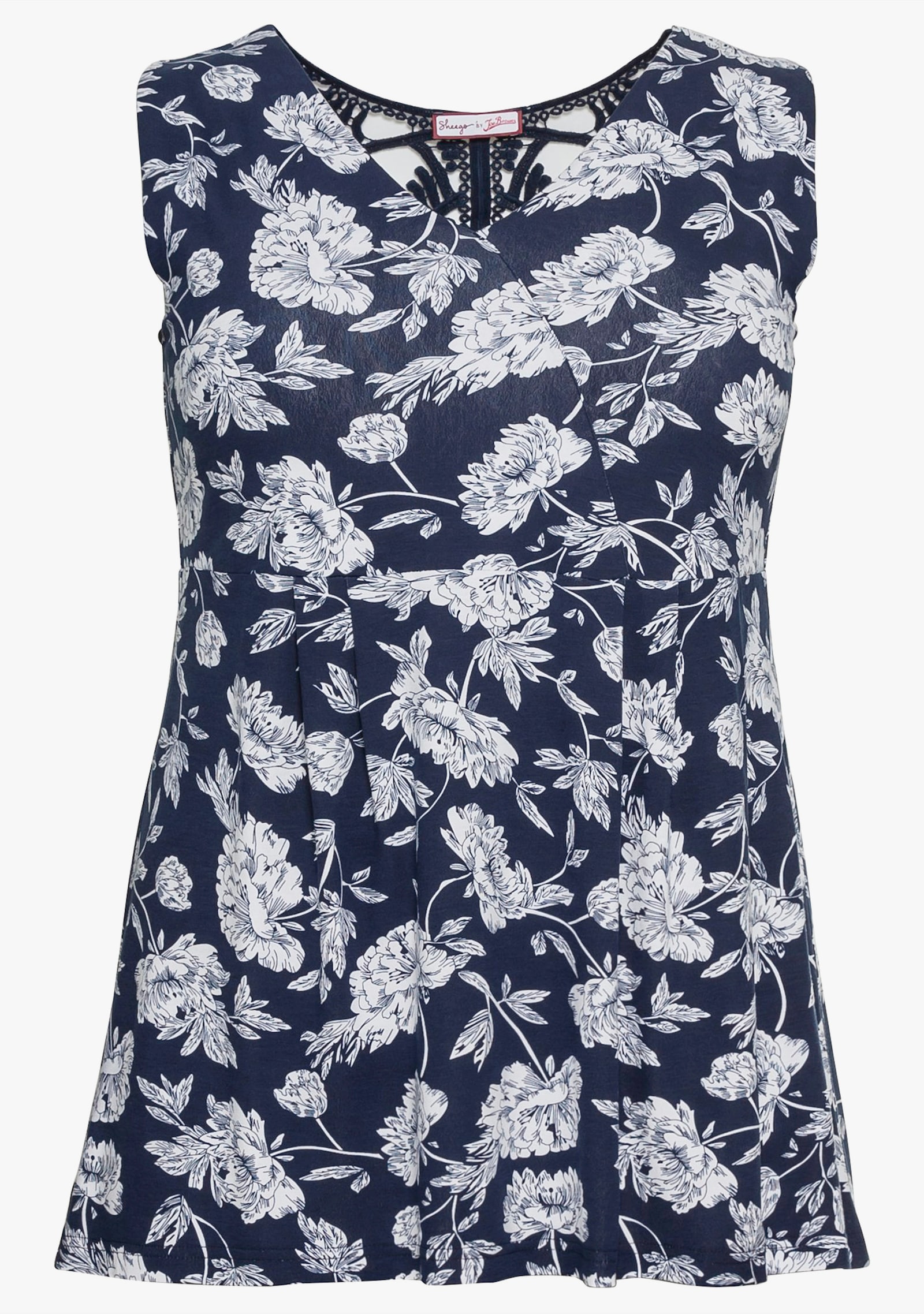 sheego by Joe Browns Longtop mit Spitze im Rücken - blau bedruckt