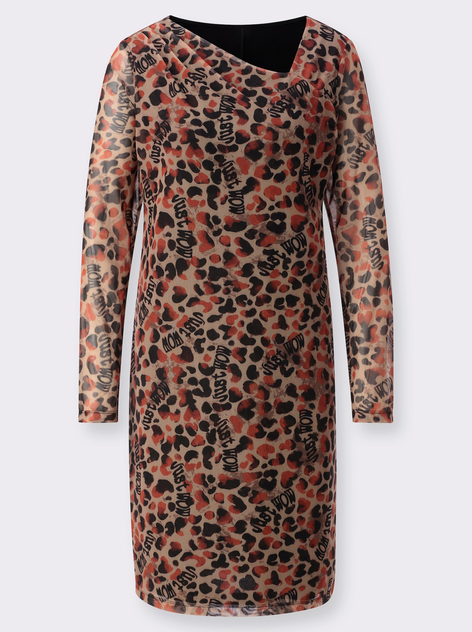 Druckkleid in Mesh-Qualität - braun-schwarz-bedruckt