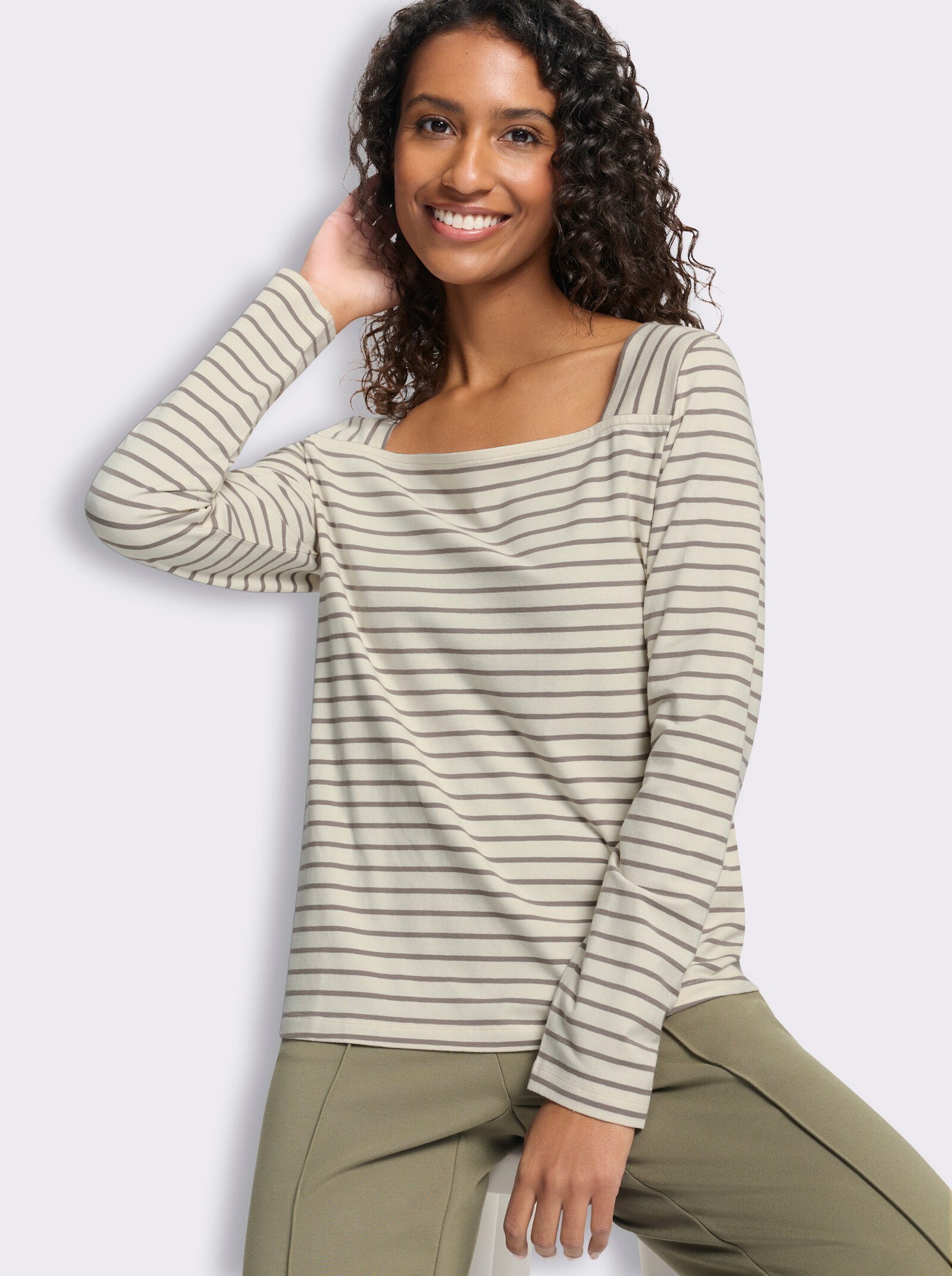 heine Ringelshirt mit Karree-Ausschnitt - champagner-taupe-geringelt