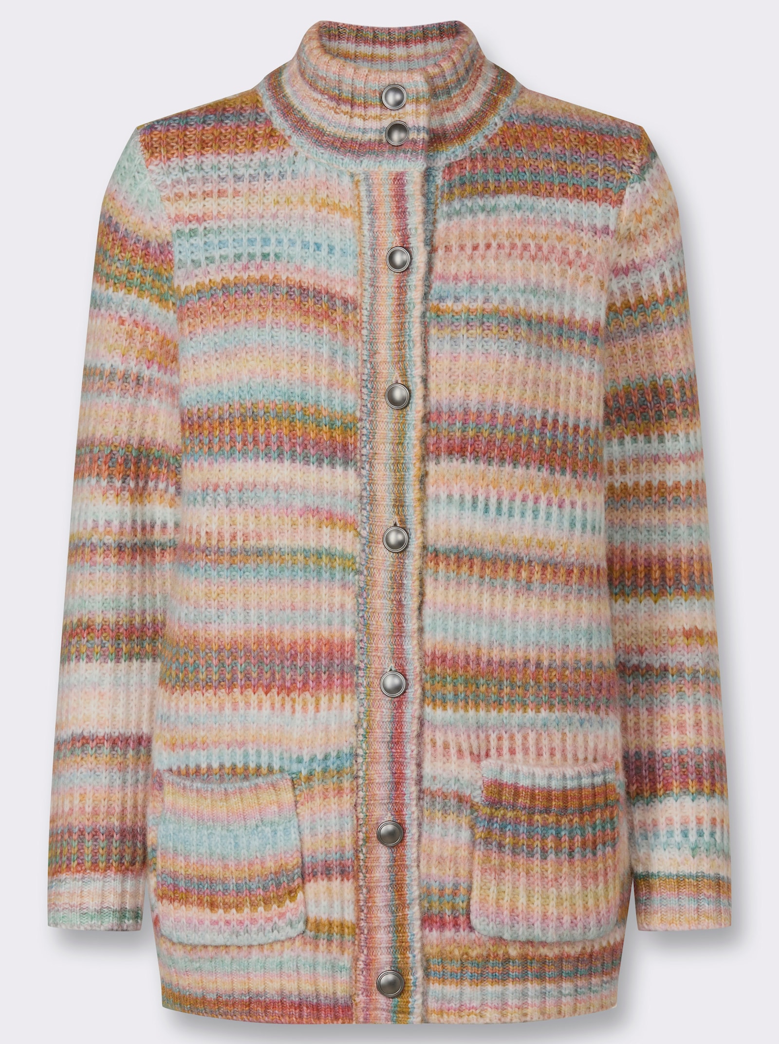 Strickjacke mit Metall-Schmuckknöpfen - rotbraun-gemustert
