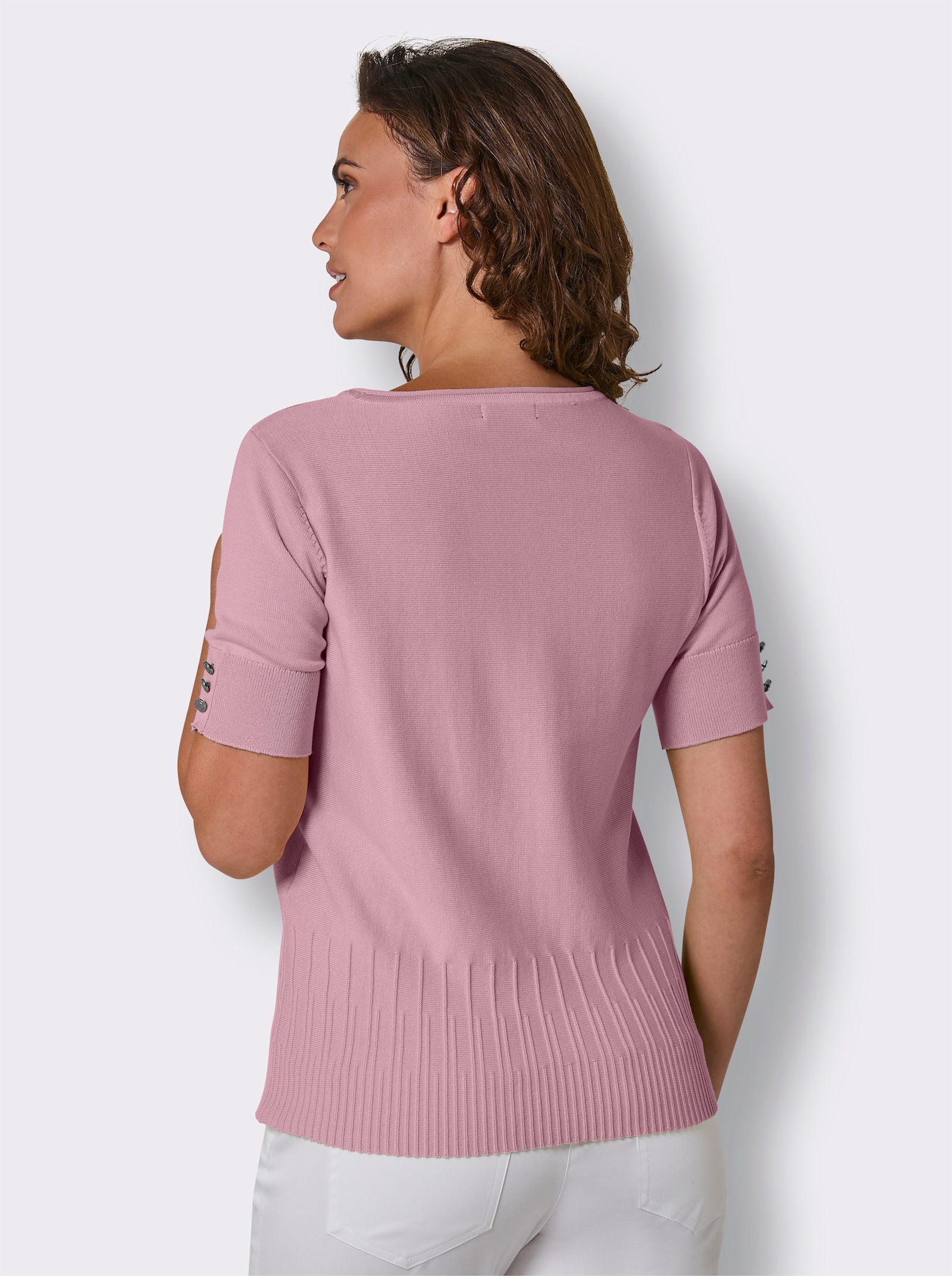 CREATION L PREMIUM Kurzarmpullover mit Zierknöpfen - rosé
