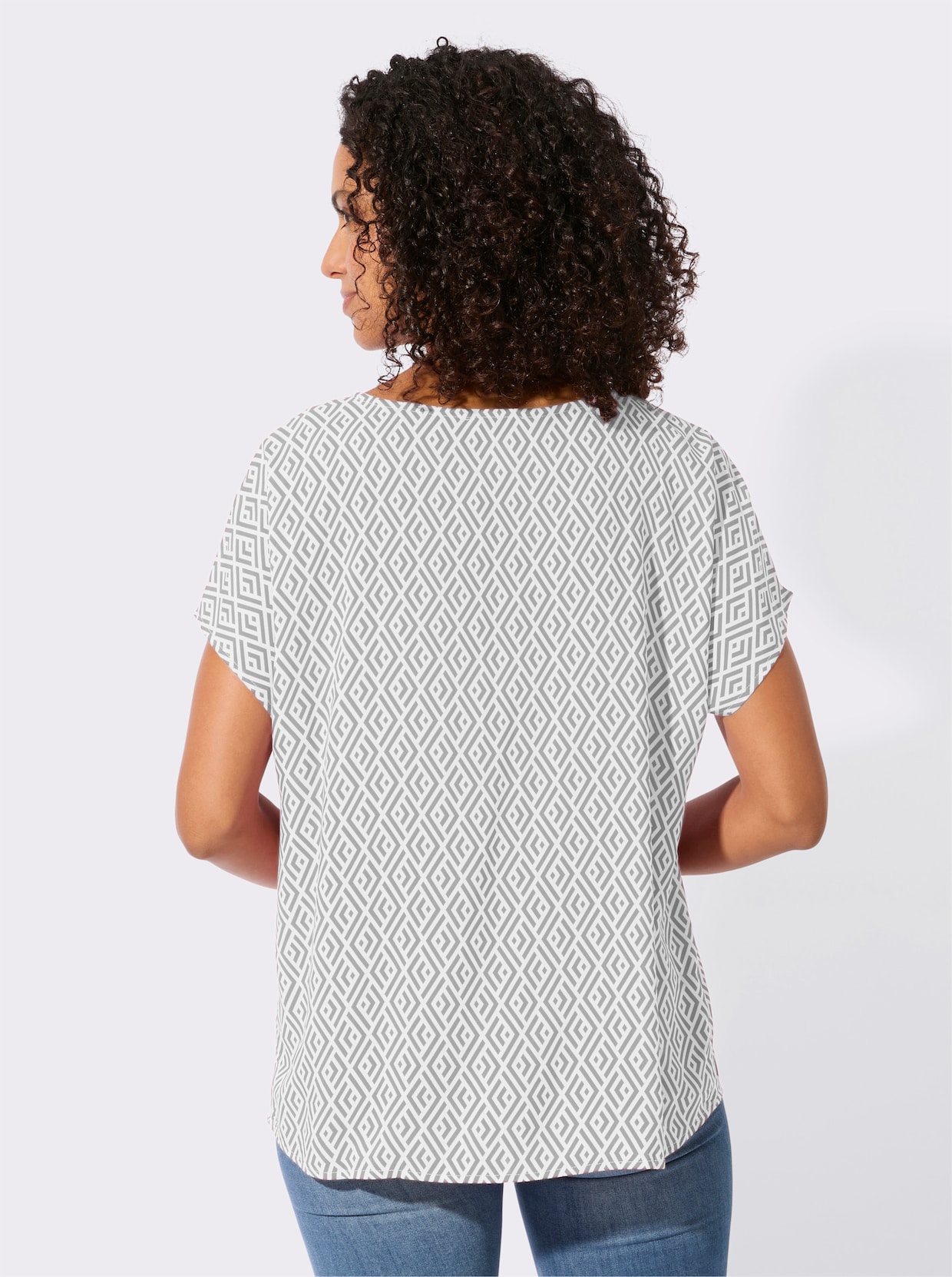 Druckbluse - ecru-steingrau-bedruckt