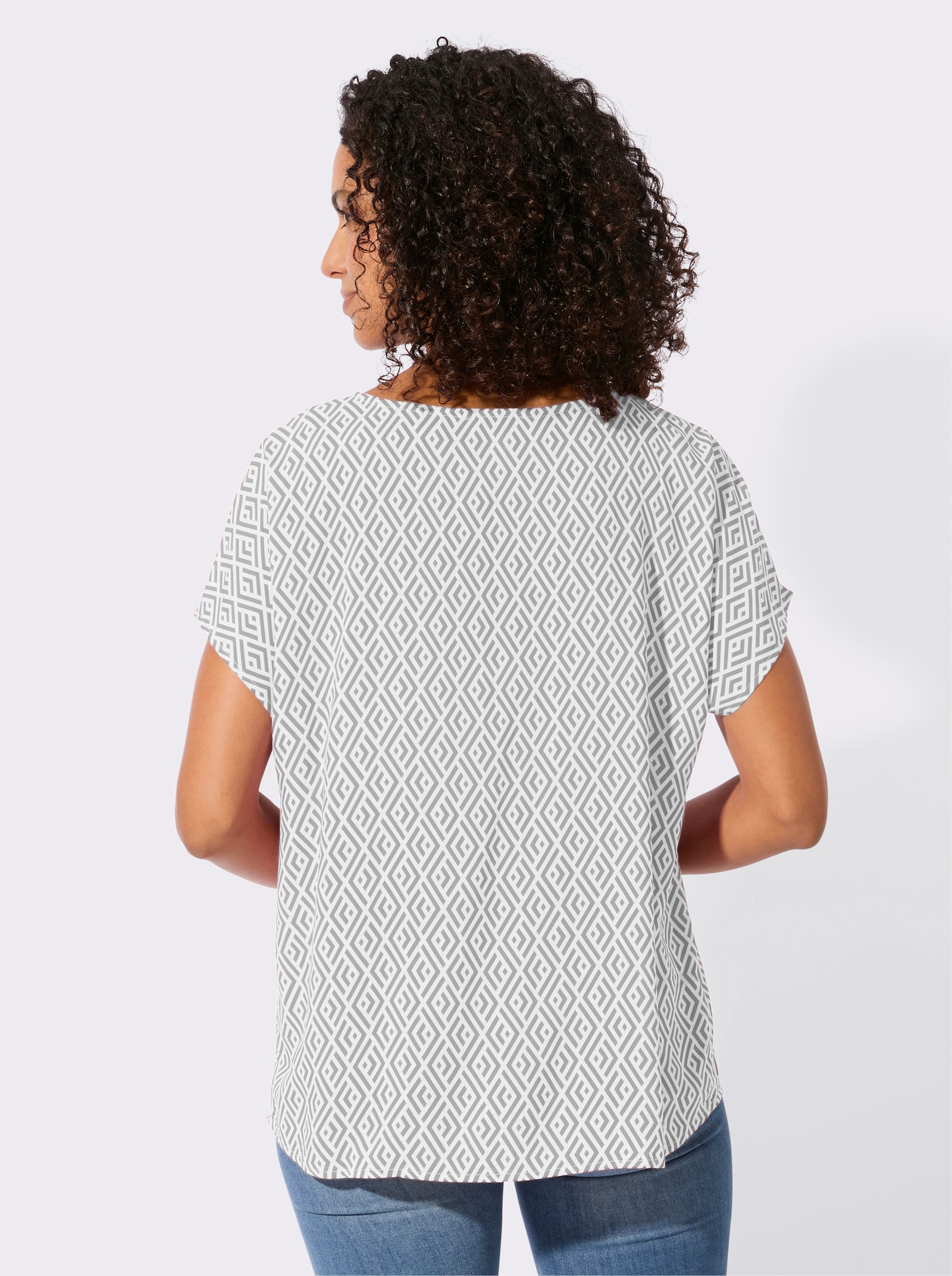 Druckbluse aus reiner Viskose - ecru-steingrau-bedruckt