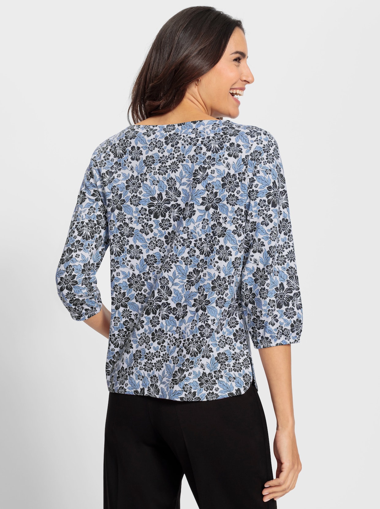 Print-Shirt - weiß-eisblau-bedruckt