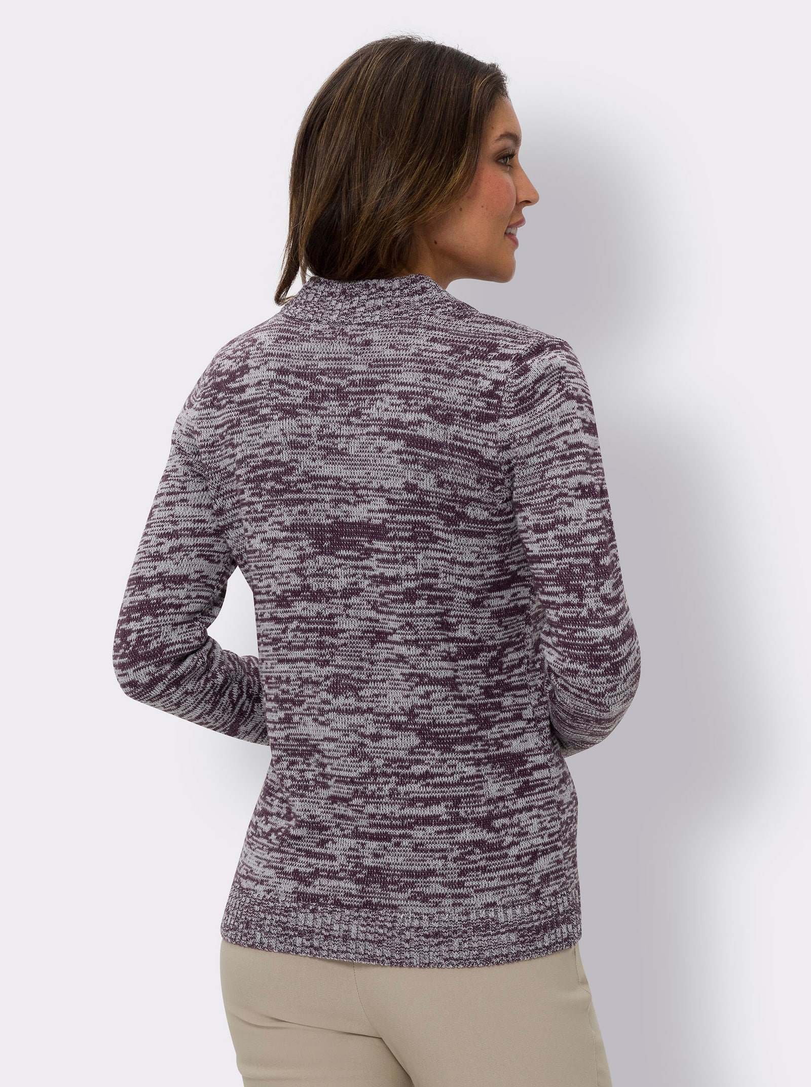 Strickjacke mit Reißverschluss - traube-ecru-meliert