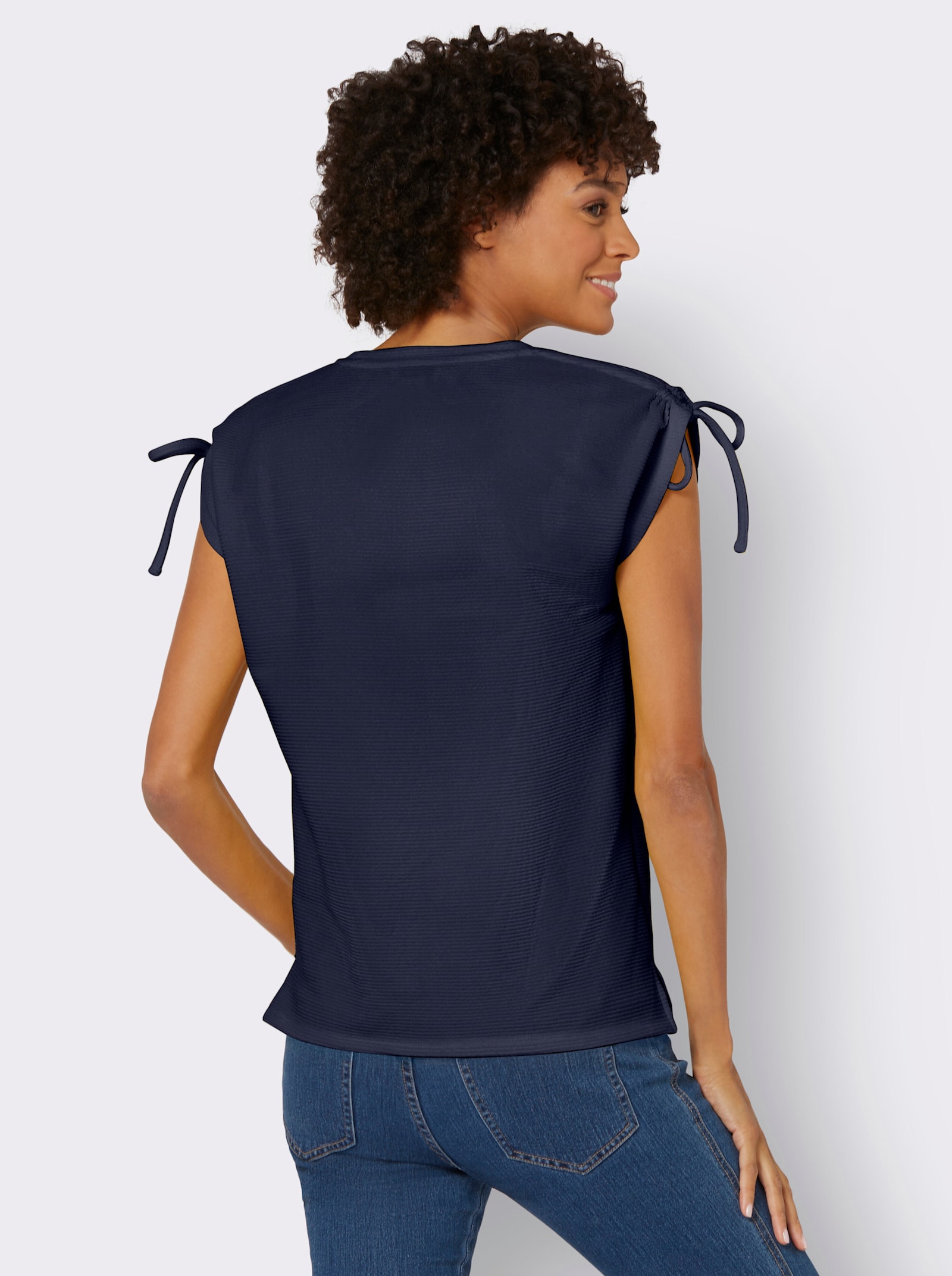 Rundhalsshirt mit raffbaren Schultern - marine