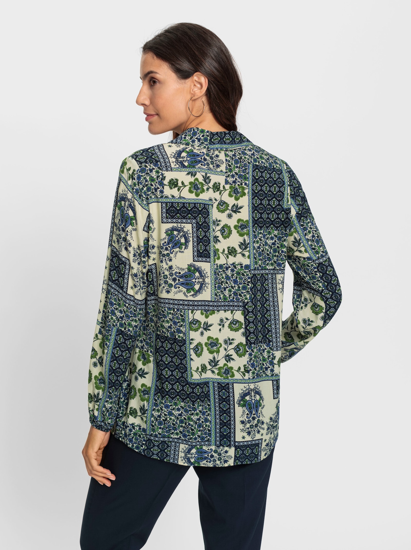 Longbluse im Patchwork-Muster - marine-champagner-bedruckt
