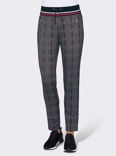 Jerseyhose im Joggpant-Stil, knöchellang - steingrau-rot-kariert