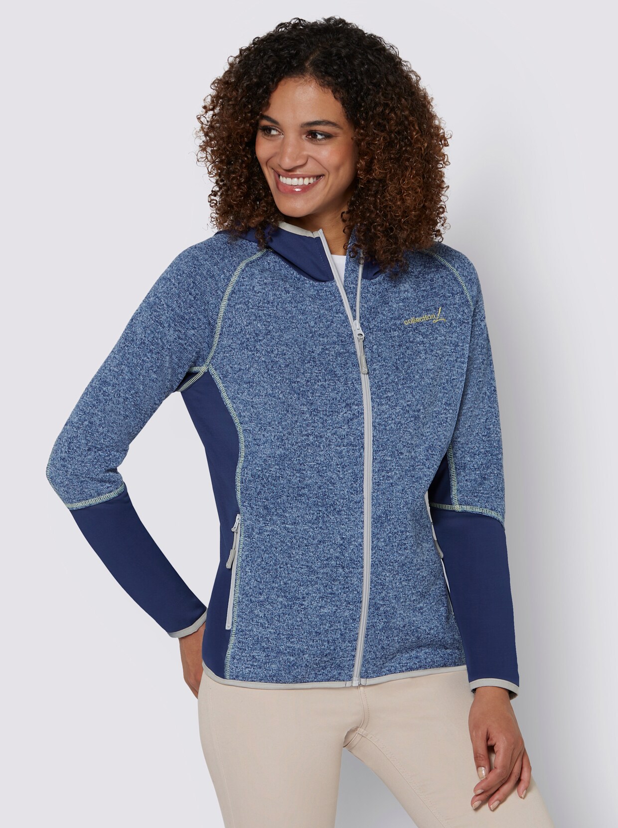 Strickfleecejacke - royalblau-hellblau-meliert